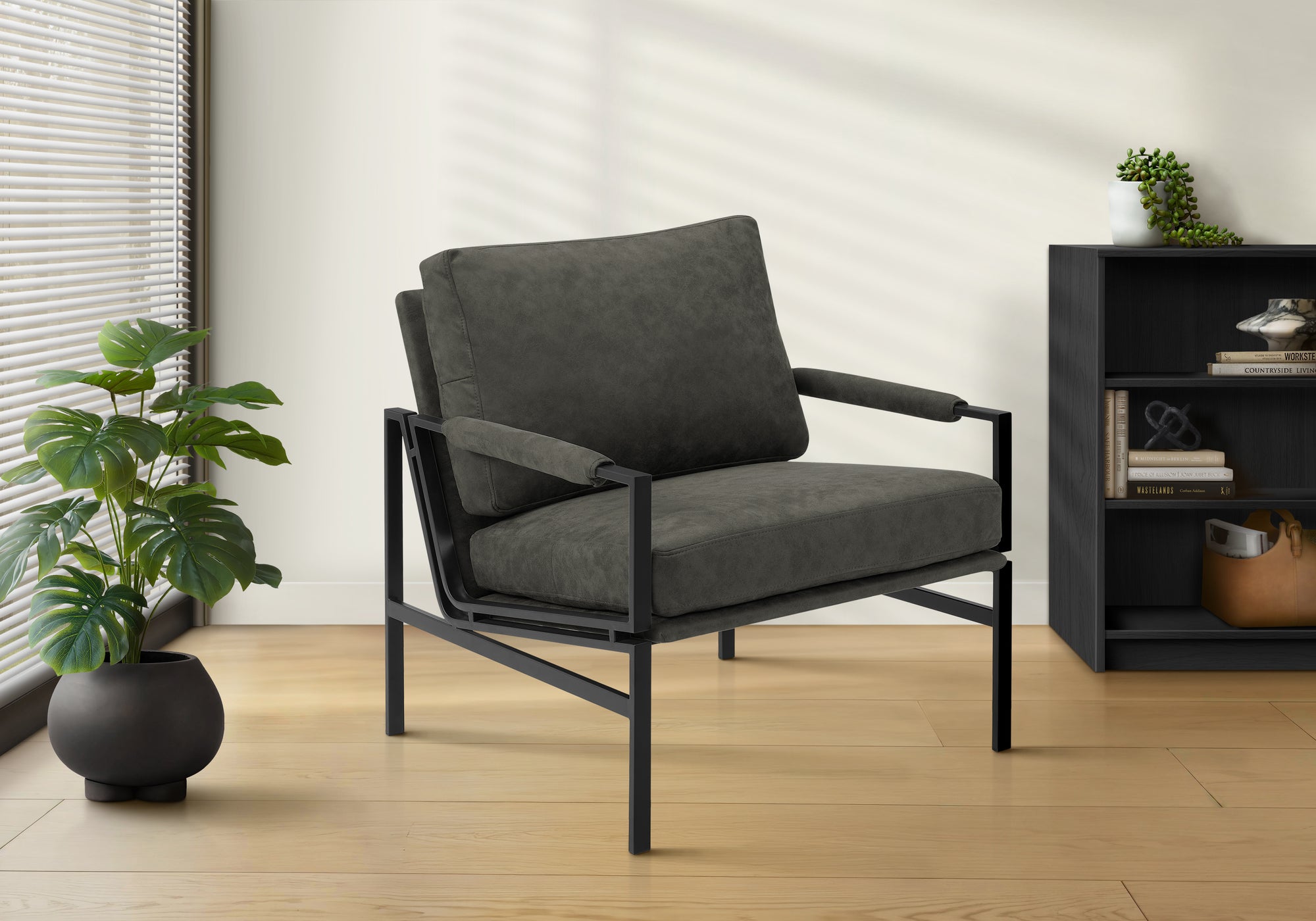 Modern Upholstered Accent Chair - Dark Grey Fabric 36"H