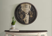 CLOCKS - 30"DIA / GEAR MECHANISM WALL CLOCK / BROWN-Clocks-DECOROLALA