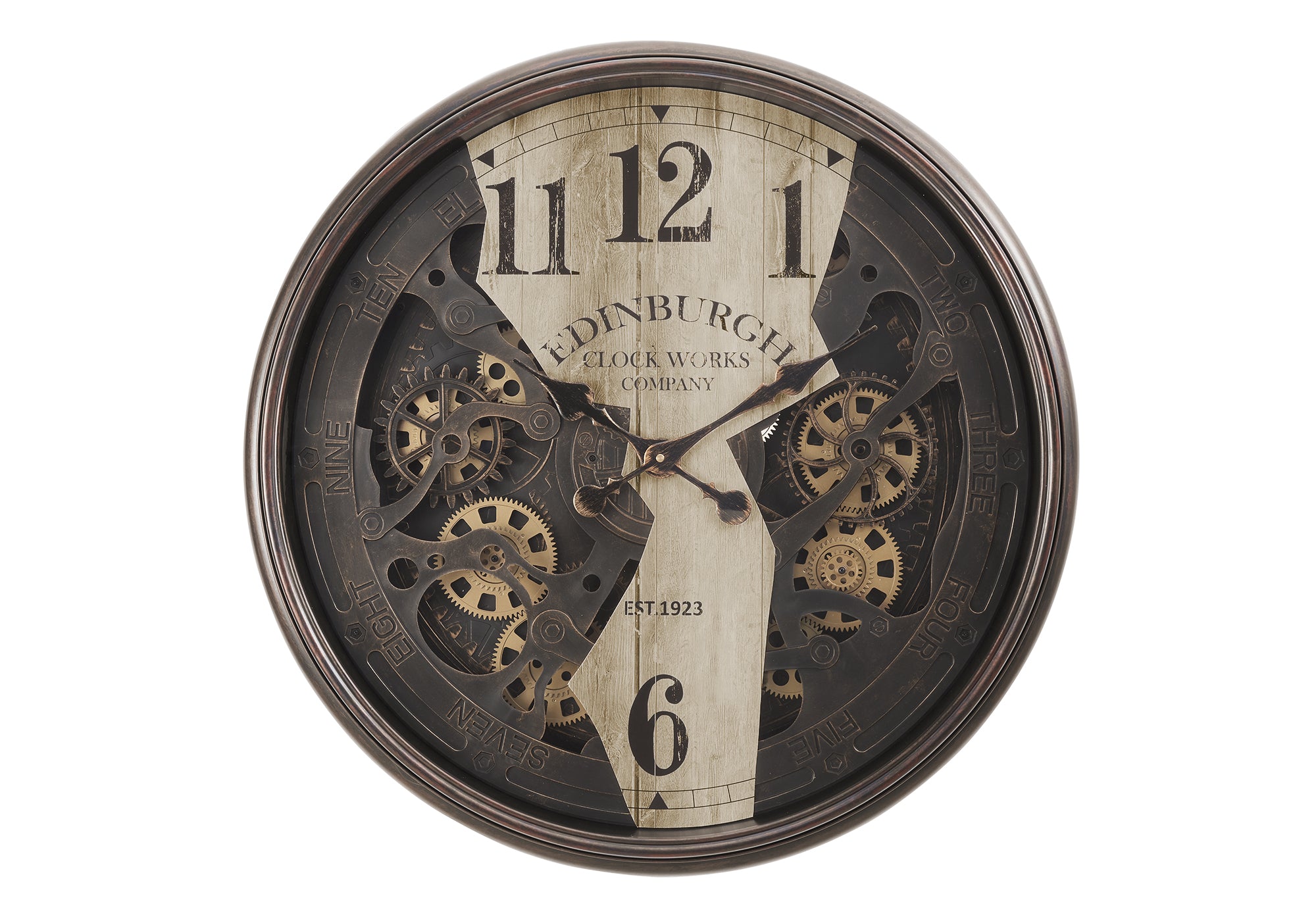 CLOCKS - 30"DIA / GEAR MECHANISM WALL CLOCK / BROWN-Clocks-DECOROLALA