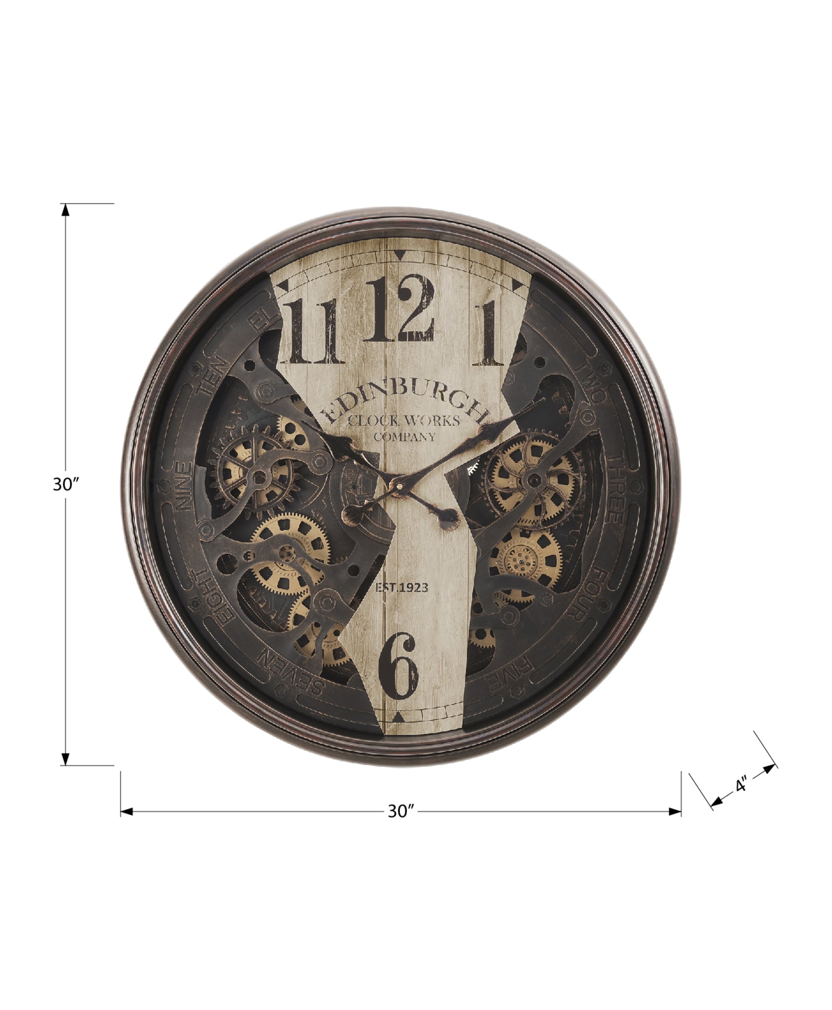 CLOCKS - 30"DIA / GEAR MECHANISM WALL CLOCK / BROWN-Clocks-DECOROLALA