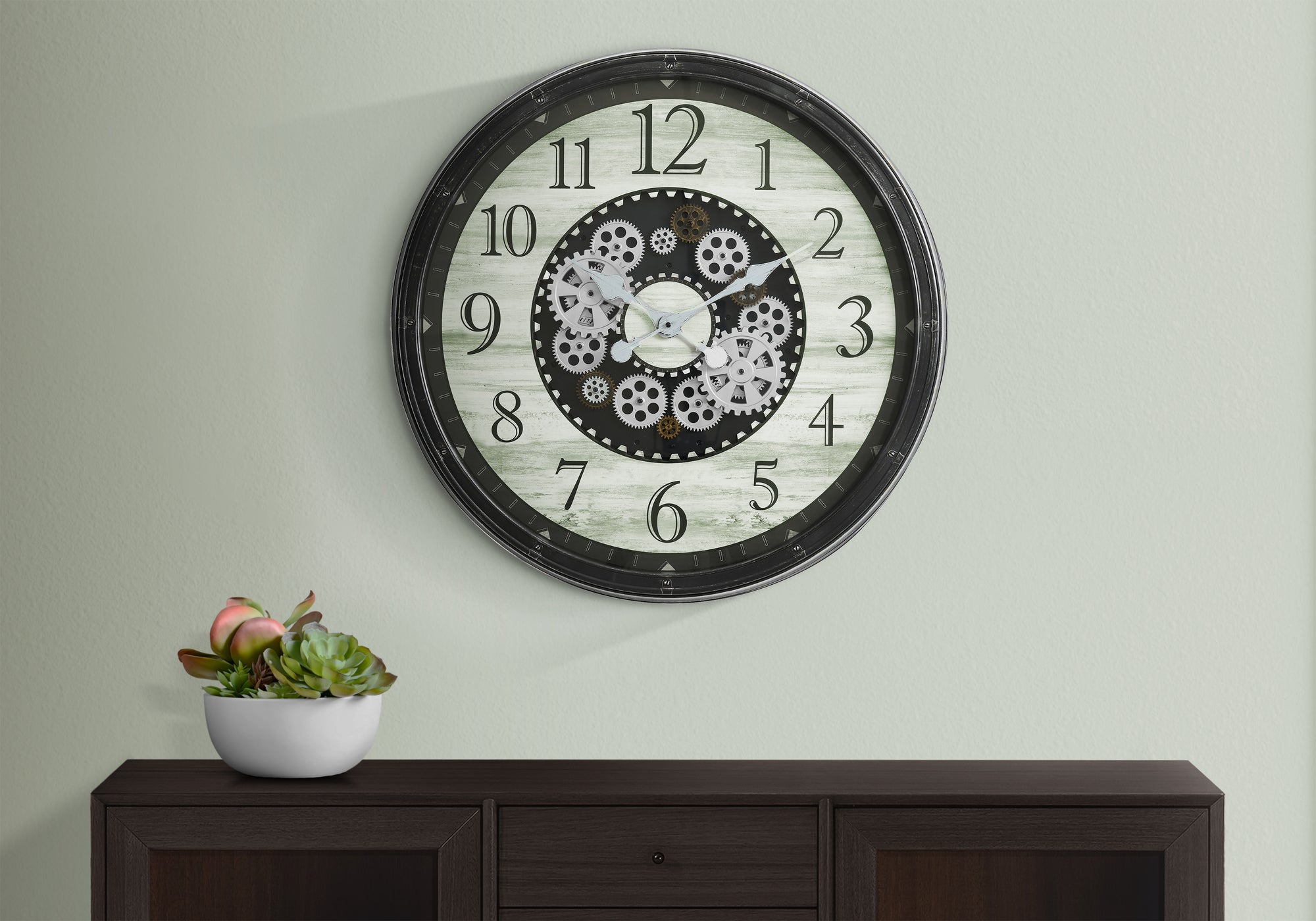 CLOCKS - 30"DIA / GEAR MECHANISM WALL CLOCK / BROWN-Clocks-DECOROLALA