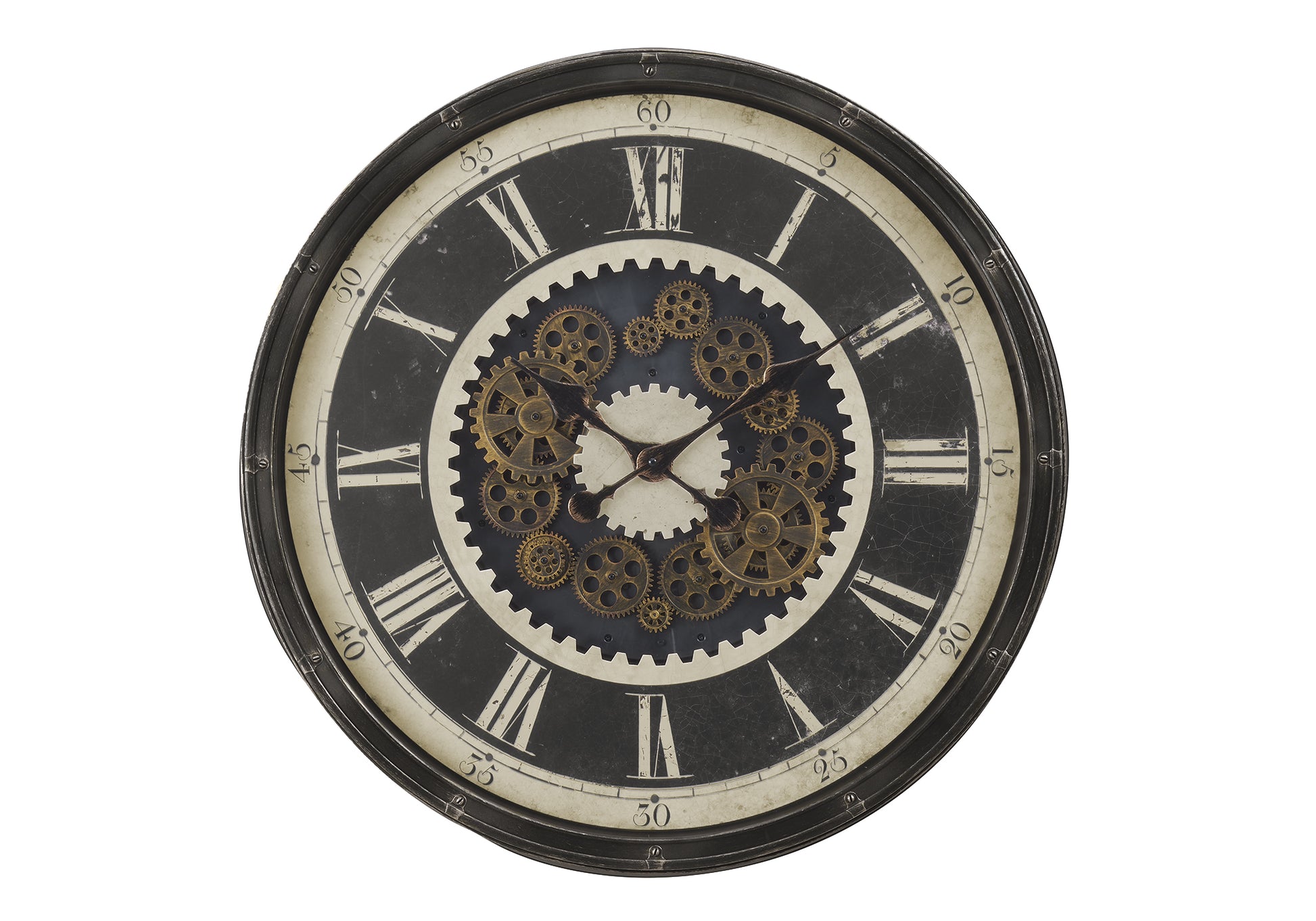 CLOCKS - 30"DIA / GEAR MECHANISM WALL CLOCK / BROWN-Clocks-DECOROLALA