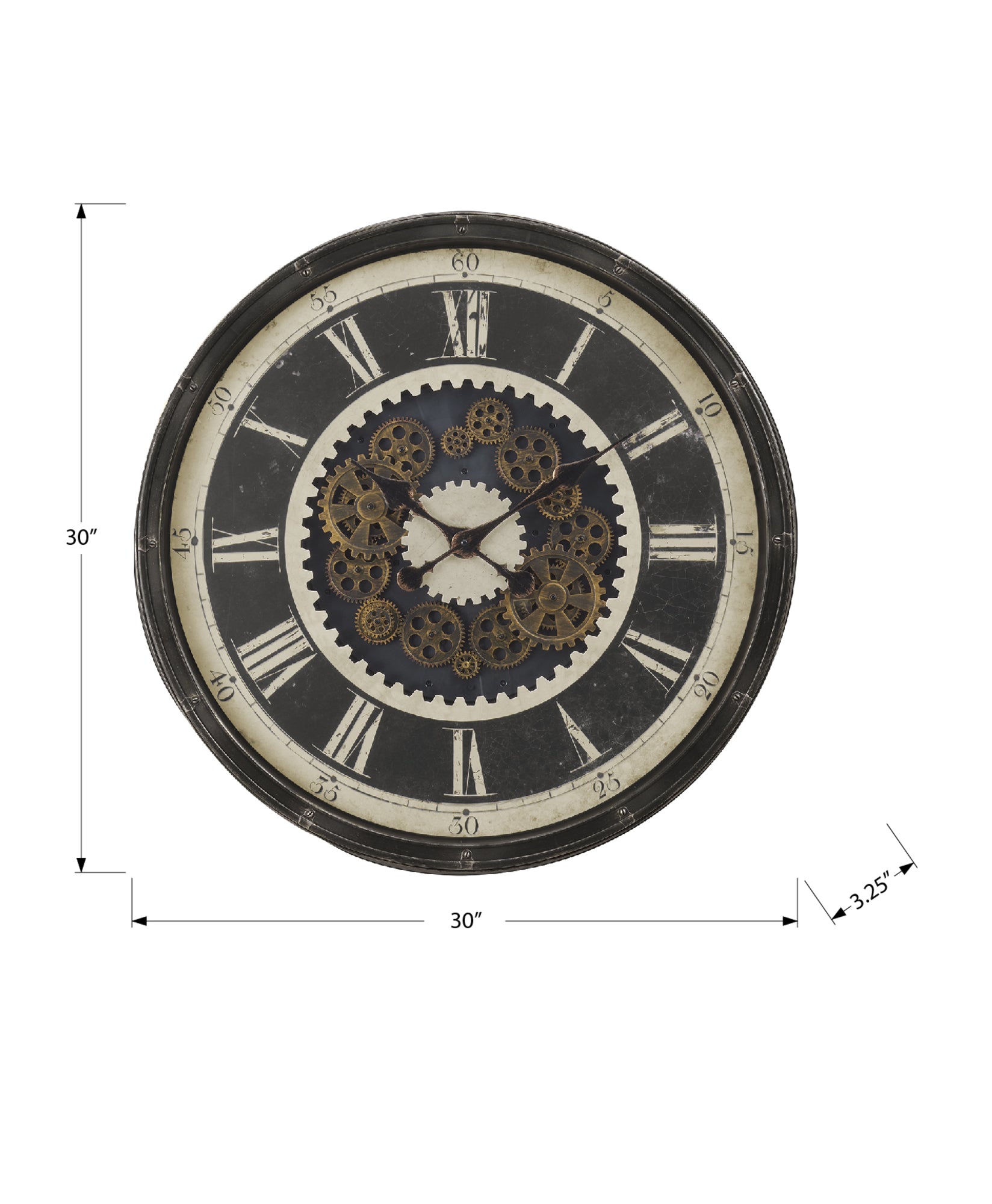 CLOCKS - 30"DIA / GEAR MECHANISM WALL CLOCK / BROWN-Clocks-DECOROLALA