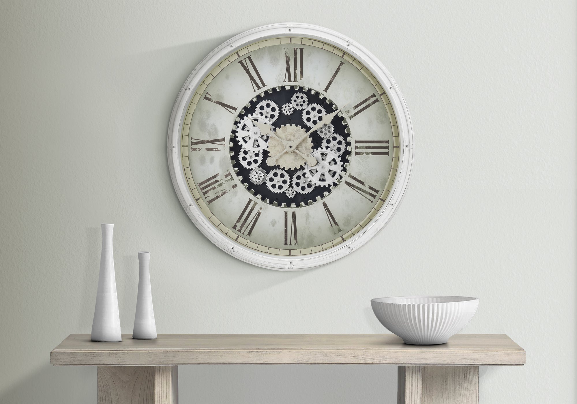 CLOCKS - 30"DIA / GEAR MECHANISM WALL CLOCK / WHITE-Clocks-DECOROLALA