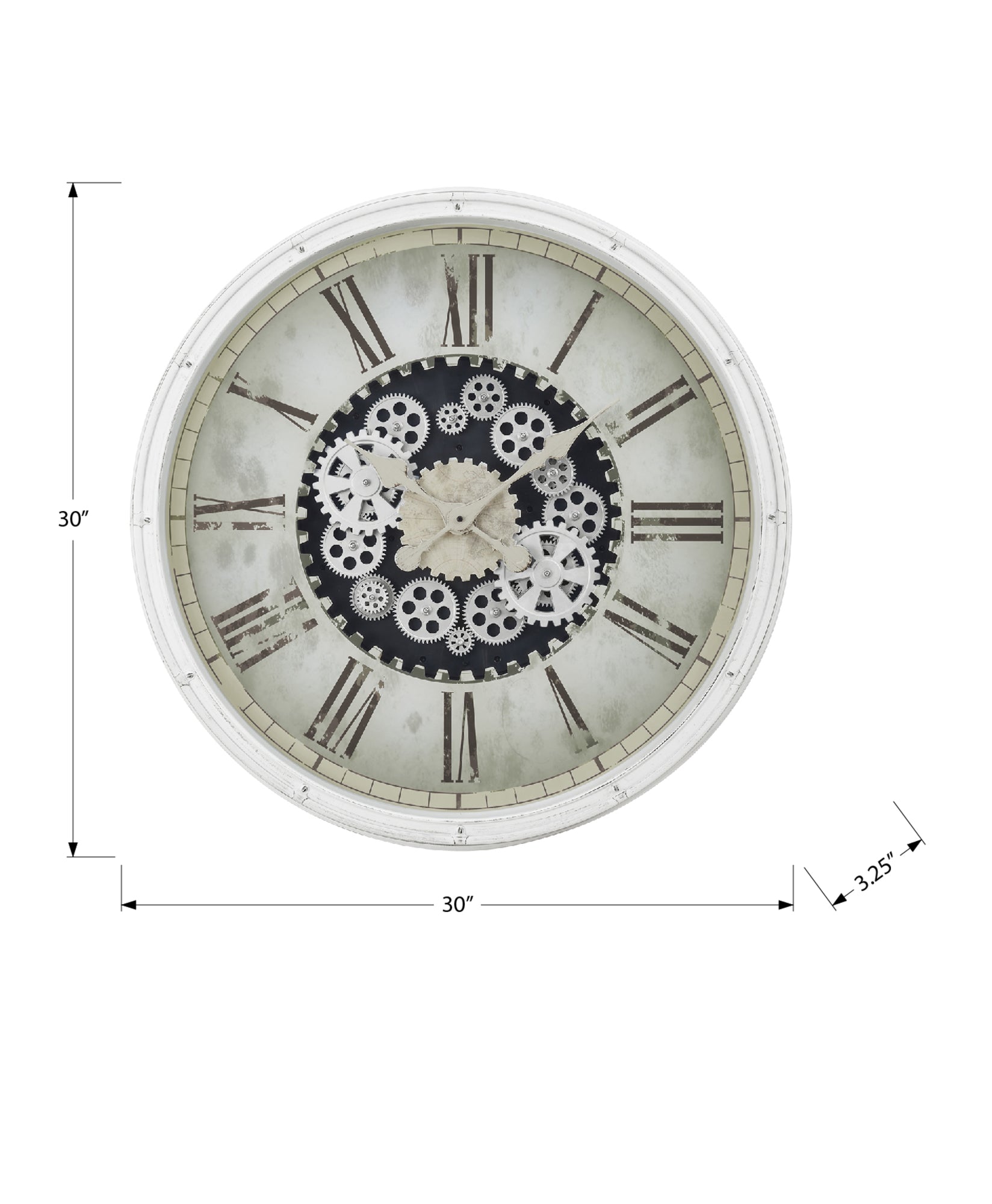 CLOCKS - 30"DIA / GEAR MECHANISM WALL CLOCK / WHITE-Clocks-DECOROLALA