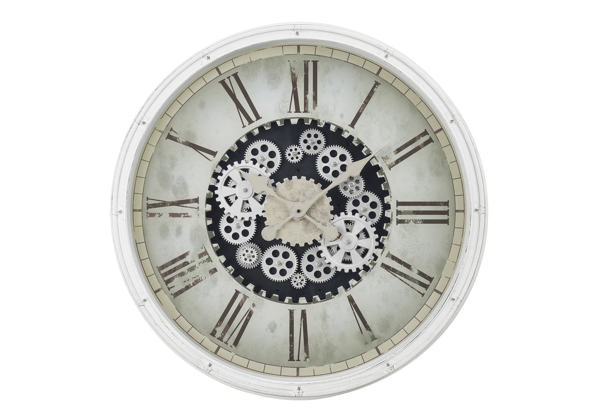 CLOCKS - 30"DIA / GEAR MECHANISM WALL CLOCK / WHITE-Clocks-DECOROLALA