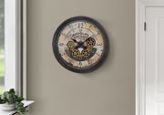 CLOCKS - 20"DIA / GEAR MECHANISM WALL CLOCK / BROWN-Clocks-DECOROLALA