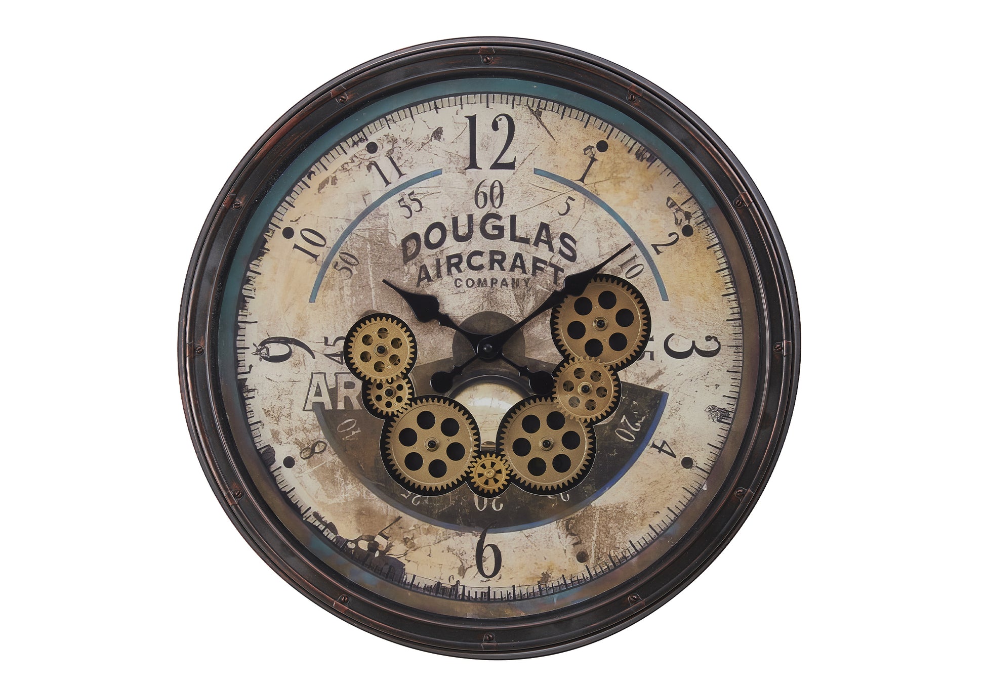 CLOCKS - 20"DIA / GEAR MECHANISM WALL CLOCK / BROWN-Clocks-DECOROLALA