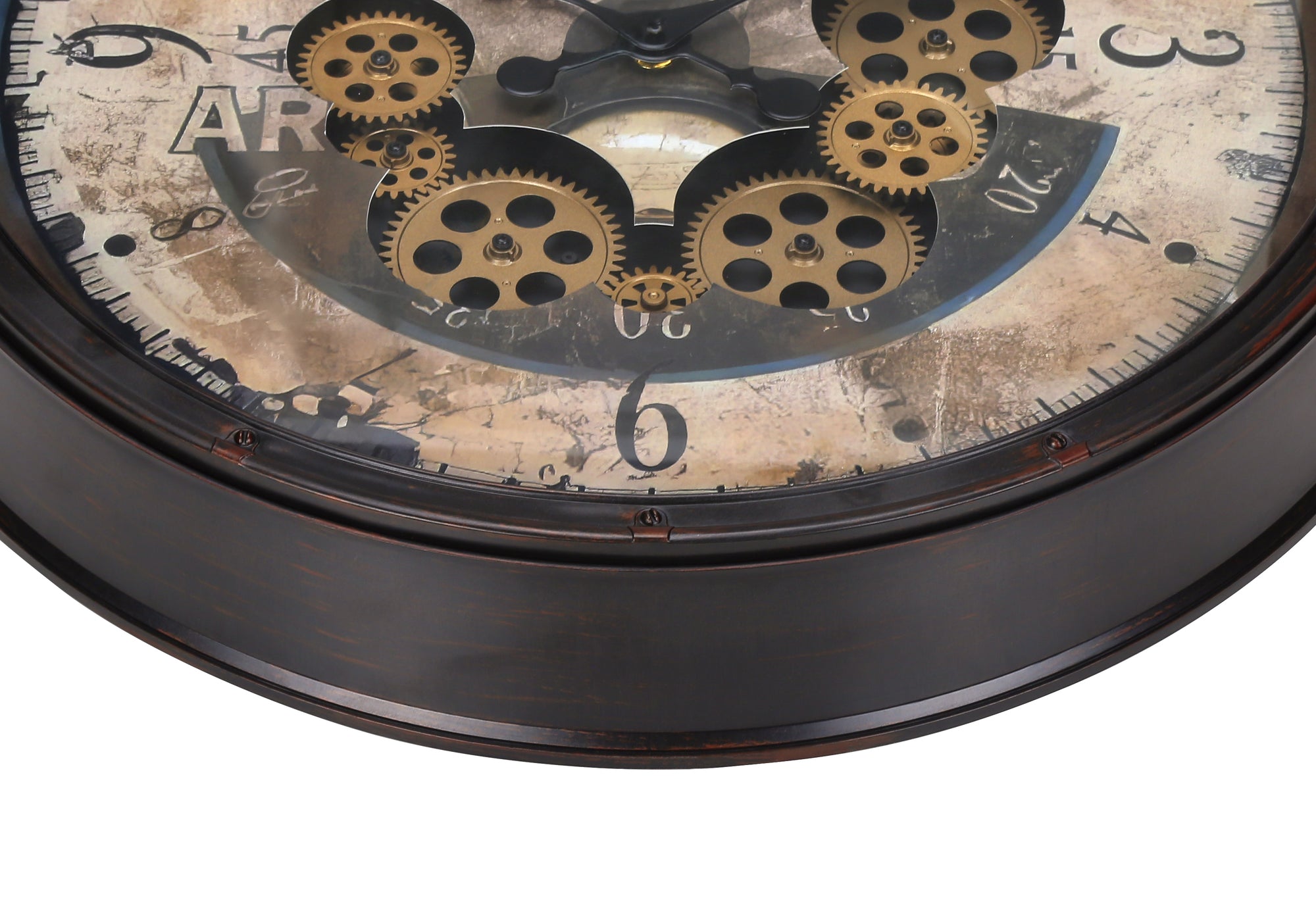 CLOCKS - 20"DIA / GEAR MECHANISM WALL CLOCK / BROWN-Clocks-DECOROLALA