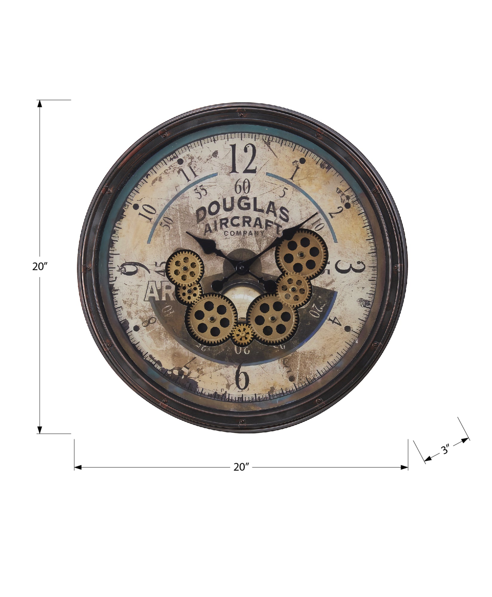 CLOCKS - 20"DIA / GEAR MECHANISM WALL CLOCK / BROWN-Clocks-DECOROLALA