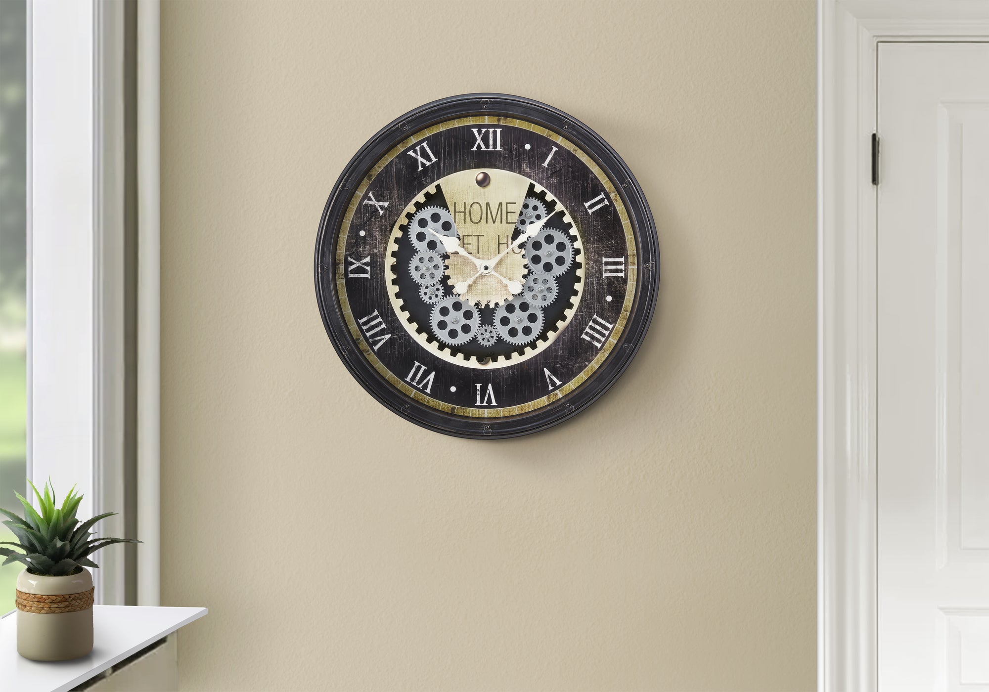 CLOCKS - 20"DIA / GEAR MECHANISM WALL CLOCK / BROWN-Clocks-DECOROLALA