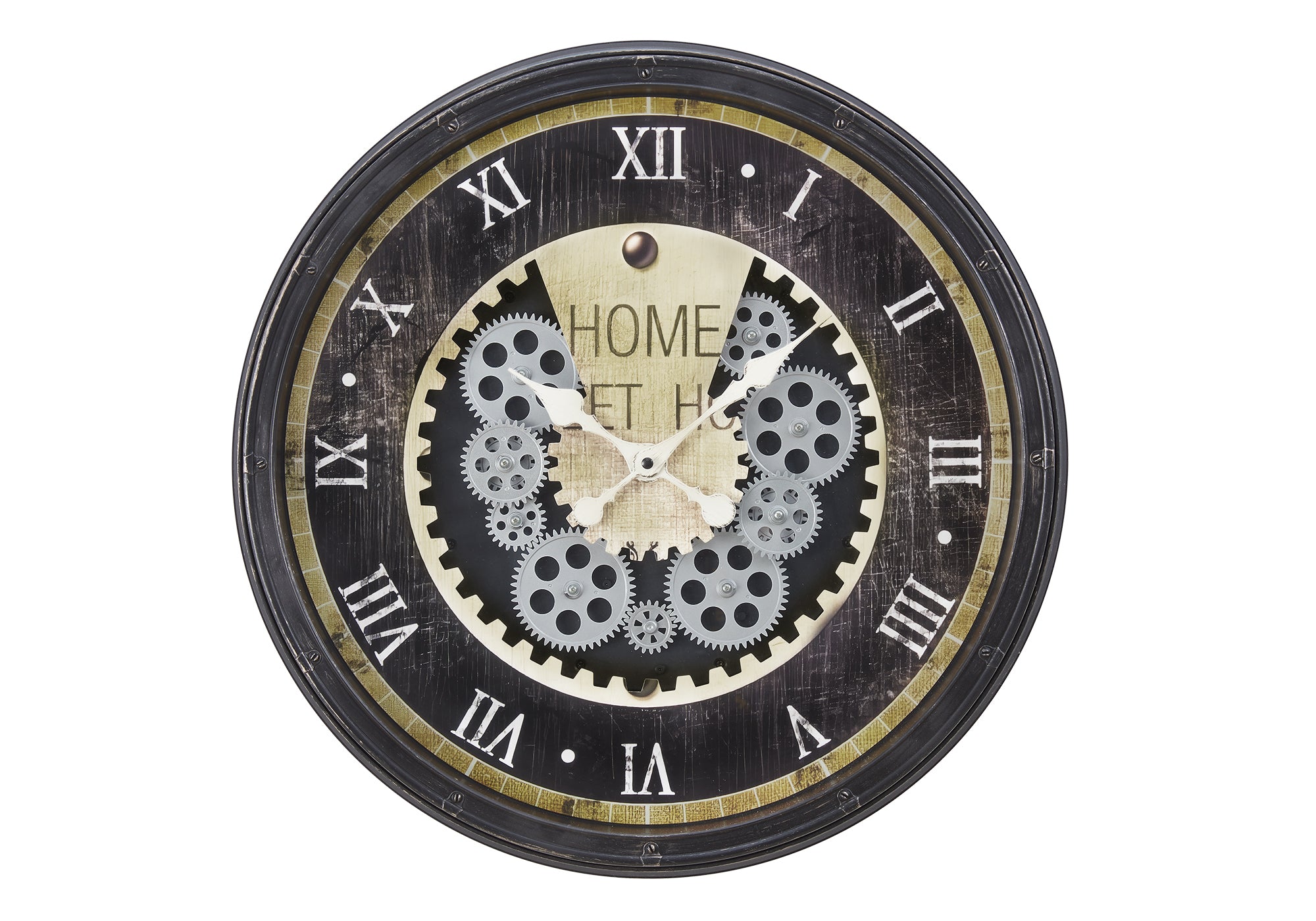 CLOCKS - 20"DIA / GEAR MECHANISM WALL CLOCK / BROWN-Clocks-DECOROLALA