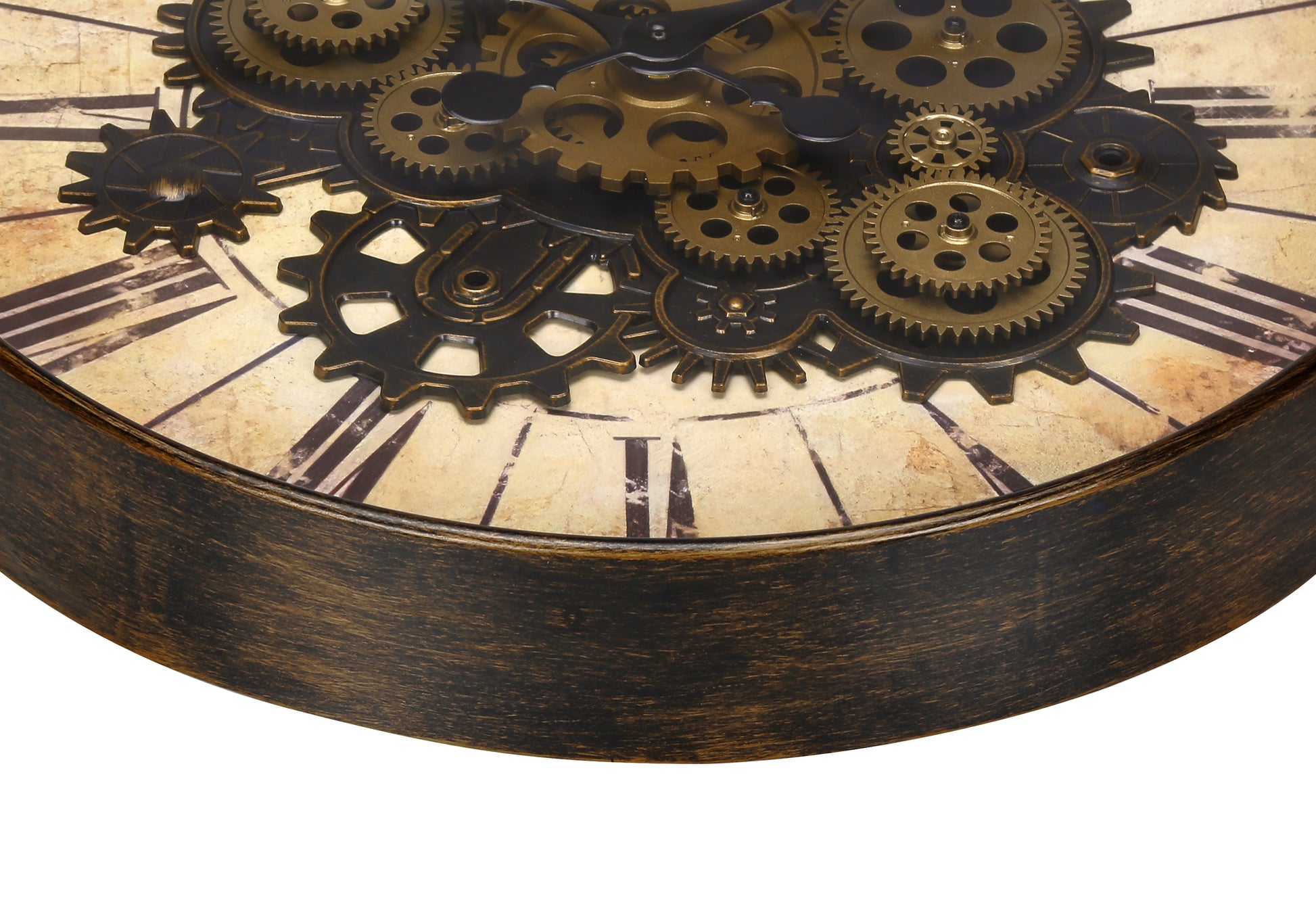 CLOCKS - 20"DIA / GEAR MECHANISM WALL CLOCK / BROWN-Clocks-DECOROLALA