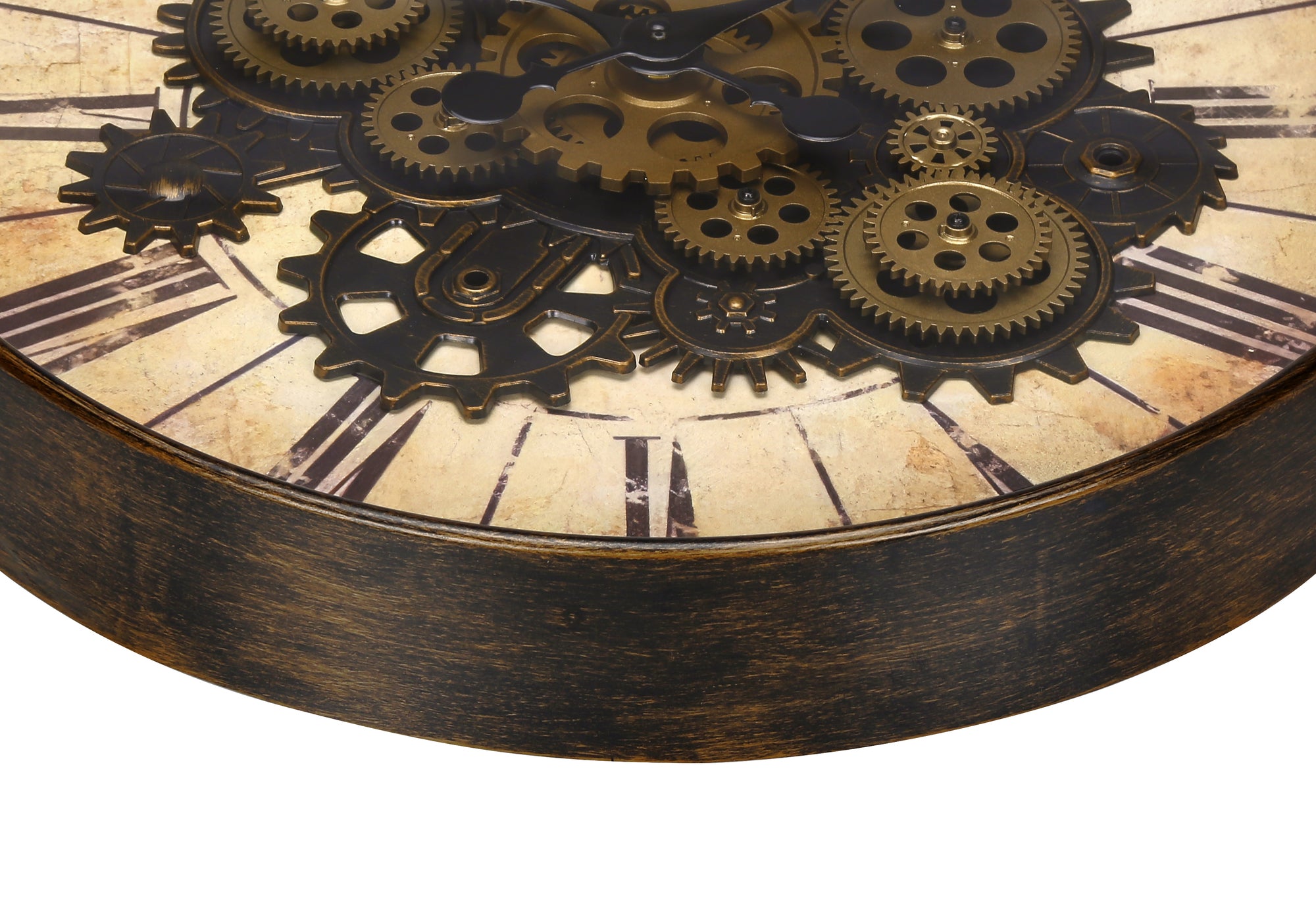 CLOCKS - 20"DIA / GEAR MECHANISM WALL CLOCK / BROWN-Clocks-DECOROLALA