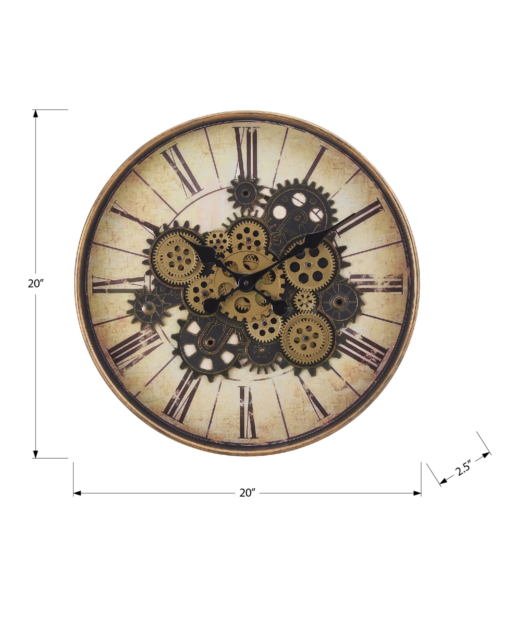 CLOCKS - 20"DIA / GEAR MECHANISM WALL CLOCK / BROWN-Clocks-DECOROLALA