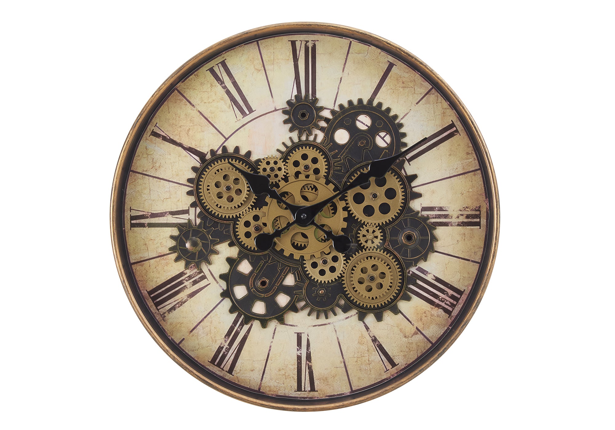 CLOCKS - 20"DIA / GEAR MECHANISM WALL CLOCK / BROWN-Clocks-DECOROLALA