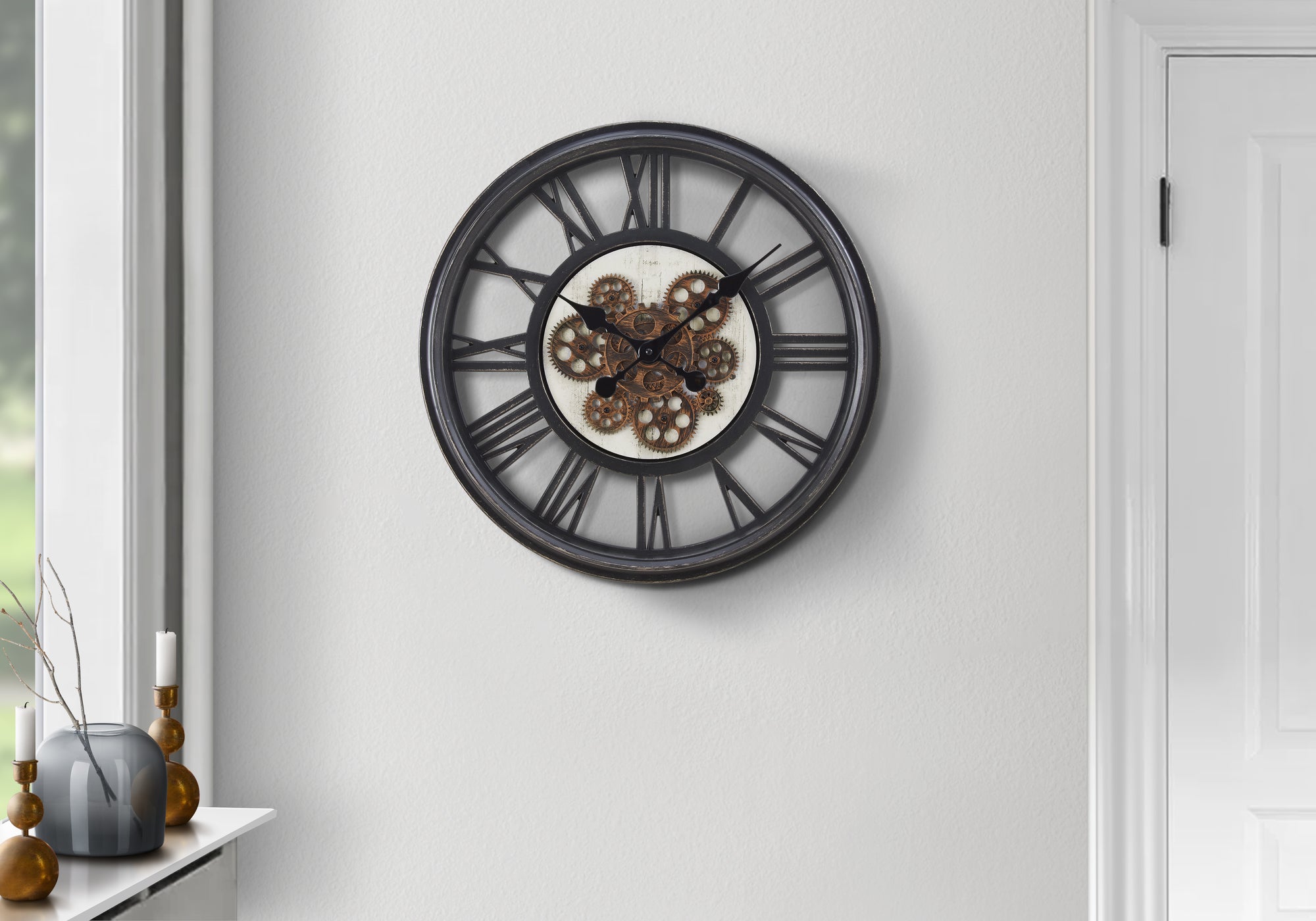 CLOCKS - 20"DIA / GEAR MECHANISM WALL CLOCK / BLACK-Clocks-DECOROLALA