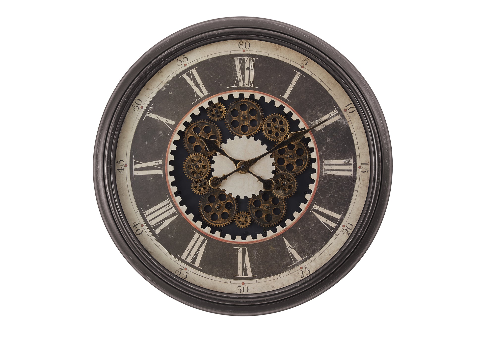 CLOCKS - 23"DIA / GEAR MECHANISM WALL CLOCK / BROWN-Clocks-DECOROLALA