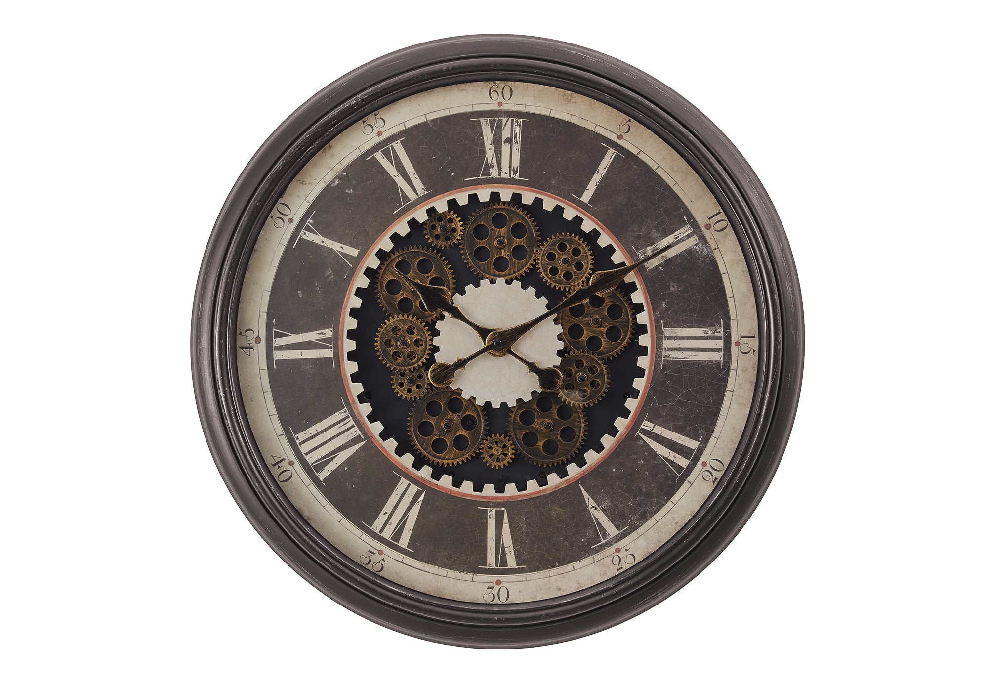 CLOCKS - 23"DIA / GEAR MECHANISM WALL CLOCK / BROWN-Clocks-DECOROLALA
