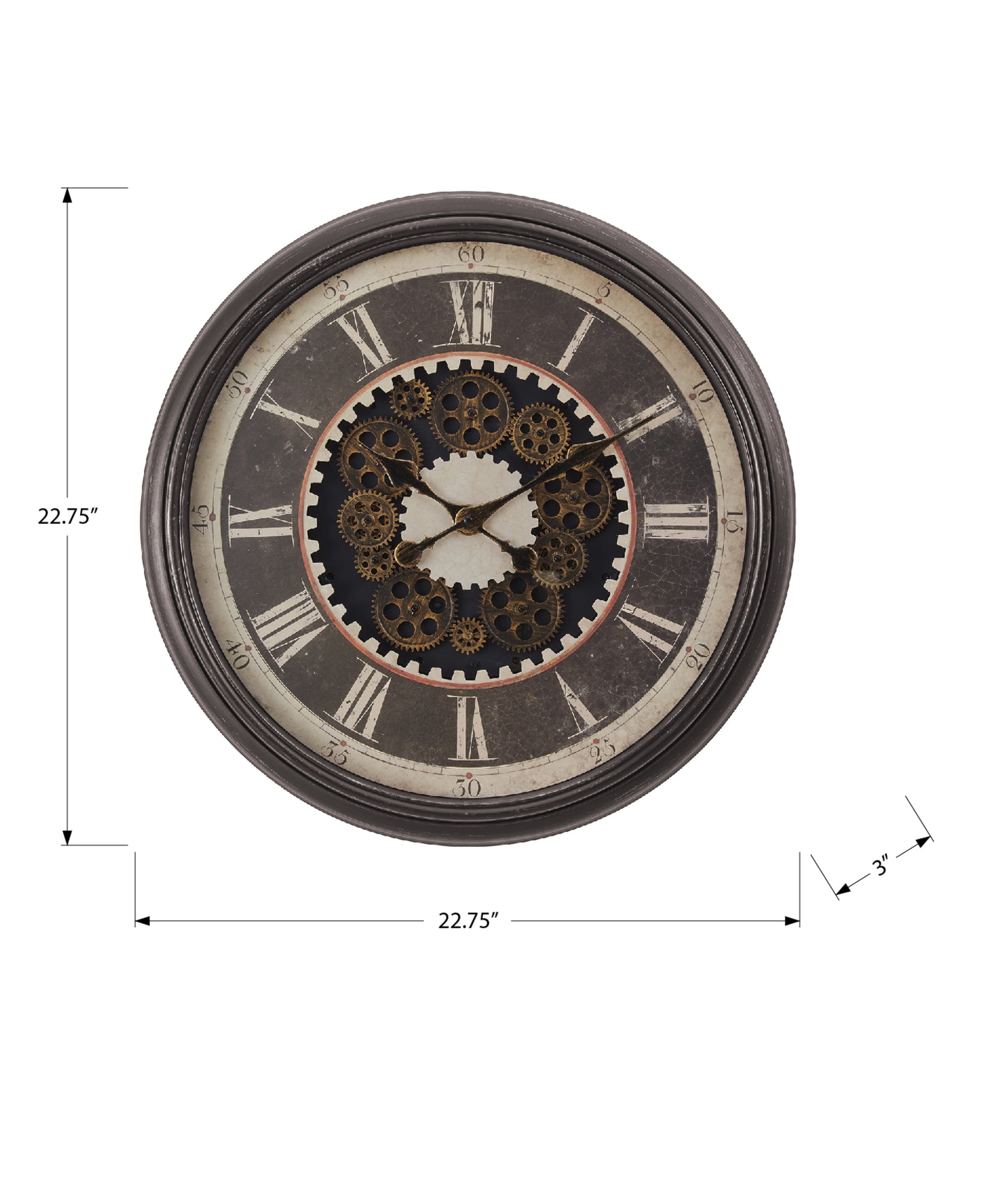 CLOCKS - 23"DIA / GEAR MECHANISM WALL CLOCK / BROWN-Clocks-DECOROLALA