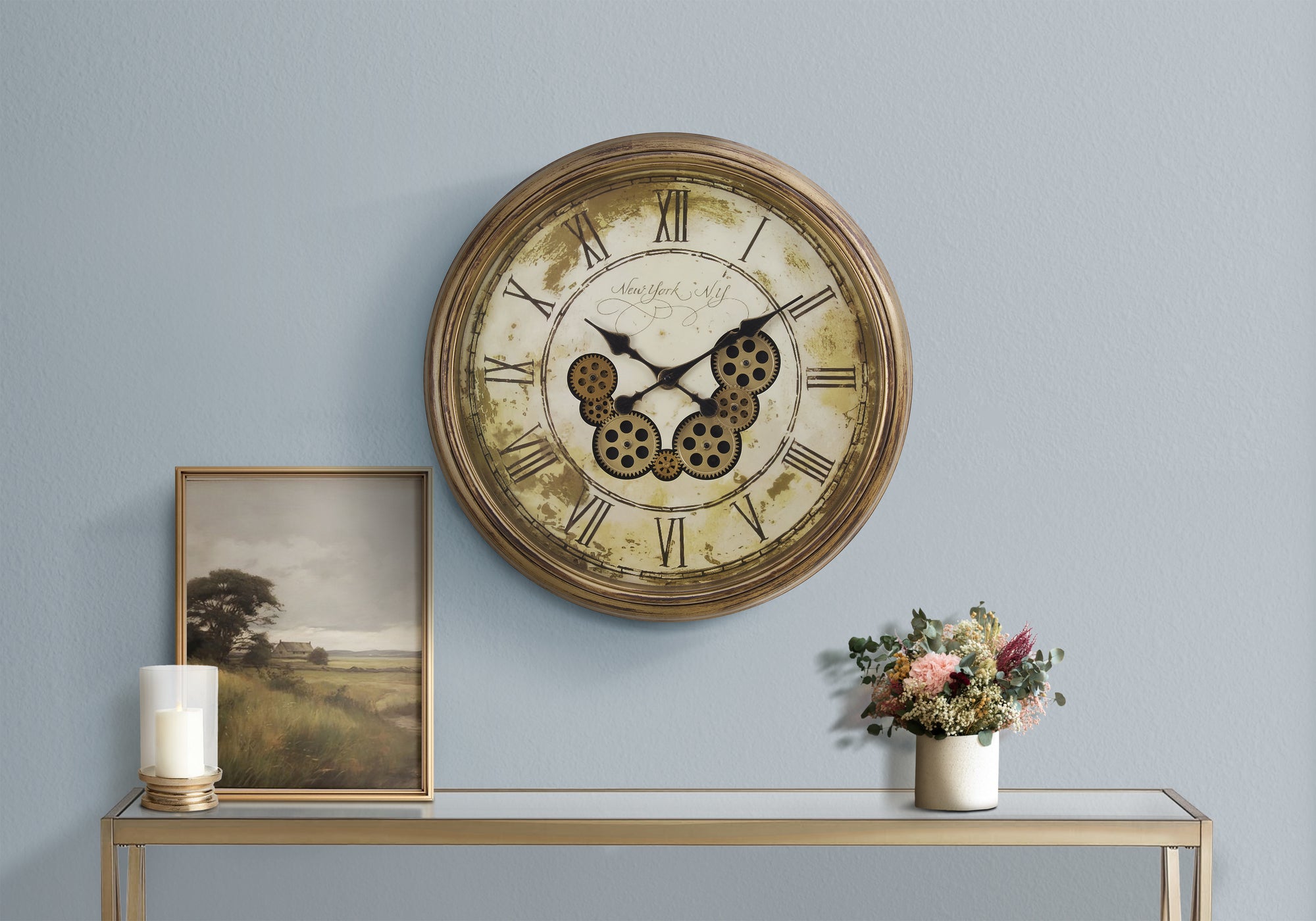 CLOCKS - 23"DIA / GEAR MECHANISM WALL CLOCK / BROWN-Clocks-DECOROLALA