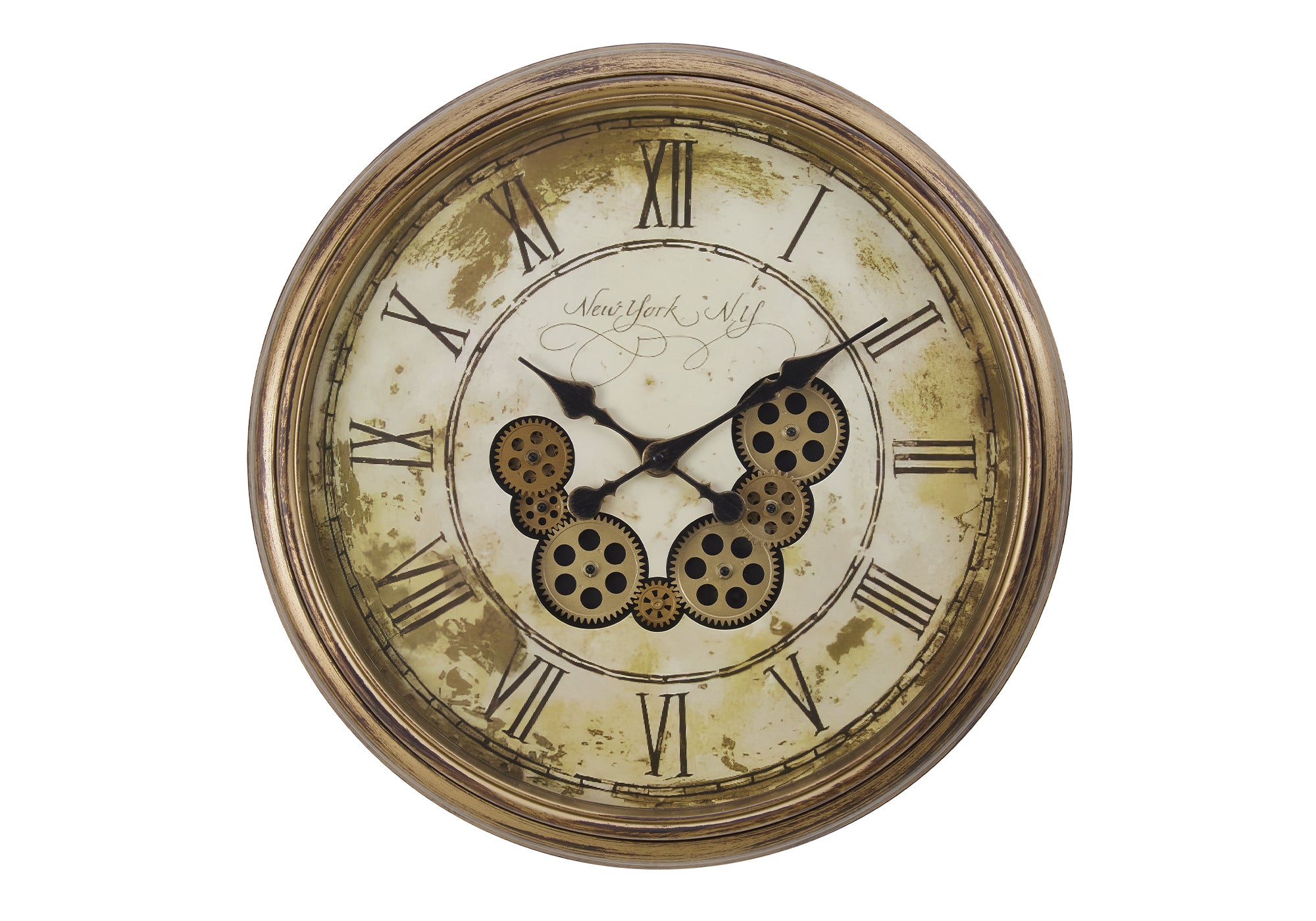 CLOCKS - 23"DIA / GEAR MECHANISM WALL CLOCK / BROWN-Clocks-DECOROLALA