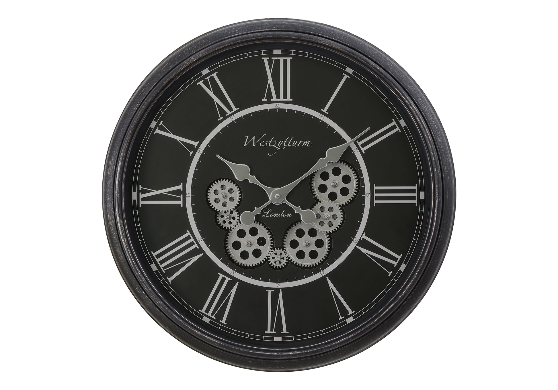 CLOCKS - 23"DIA / GEAR MECHANISM WALL CLOCK / BLACK-Clocks-DECOROLALA