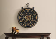 CLOCKS - 24"DIA / GEAR MECHANISM WALL CLOCK / BROWN-Clocks-DECOROLALA