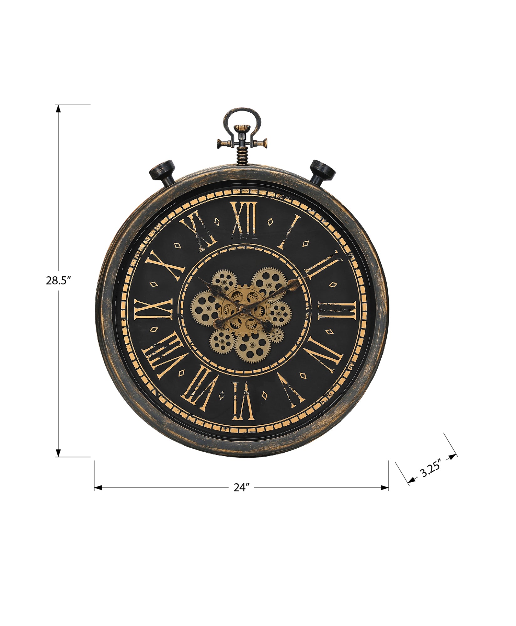 CLOCKS - 24"DIA / GEAR MECHANISM WALL CLOCK / BROWN-Clocks-DECOROLALA