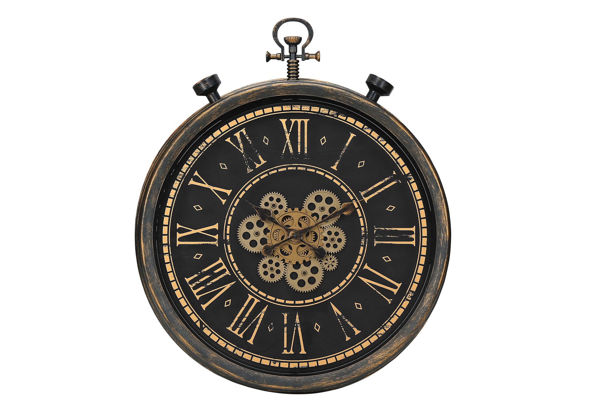 CLOCKS - 24"DIA / GEAR MECHANISM WALL CLOCK / BROWN-Clocks-DECOROLALA