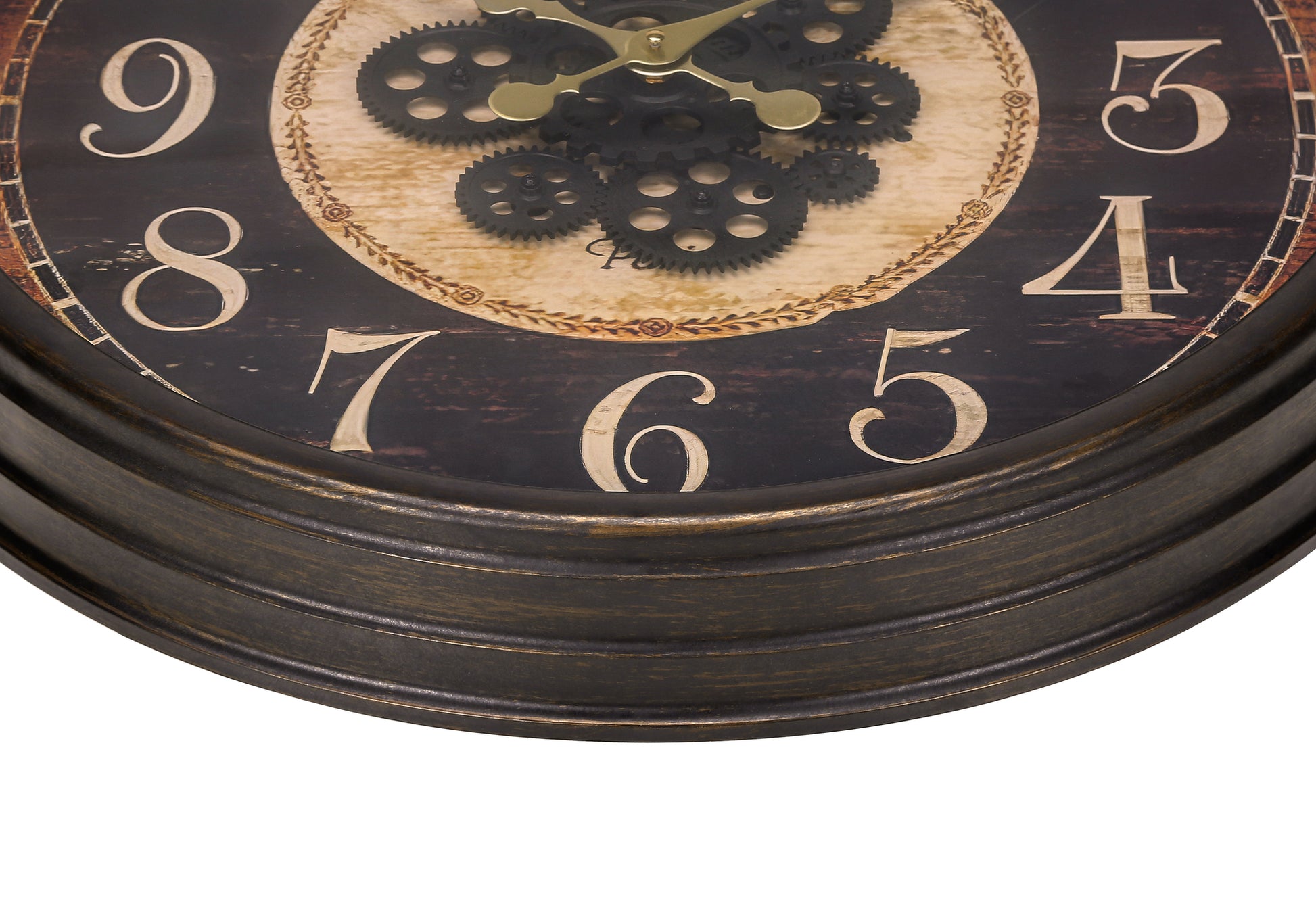 CLOCKS - 24"DIA / GEAR MECHANISM WALL CLOCK / BROWN-Clocks-DECOROLALA