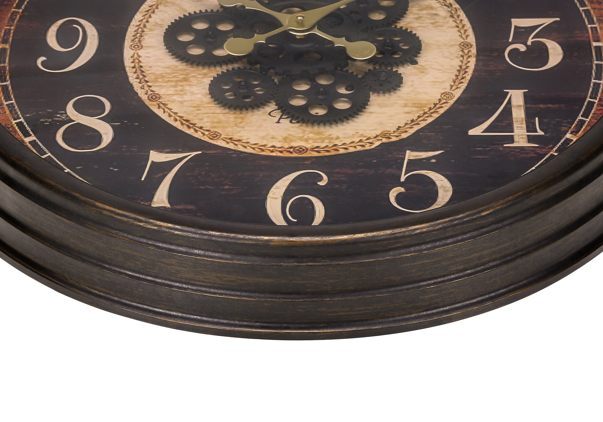 CLOCKS - 24"DIA / GEAR MECHANISM WALL CLOCK / BROWN-Clocks-DECOROLALA