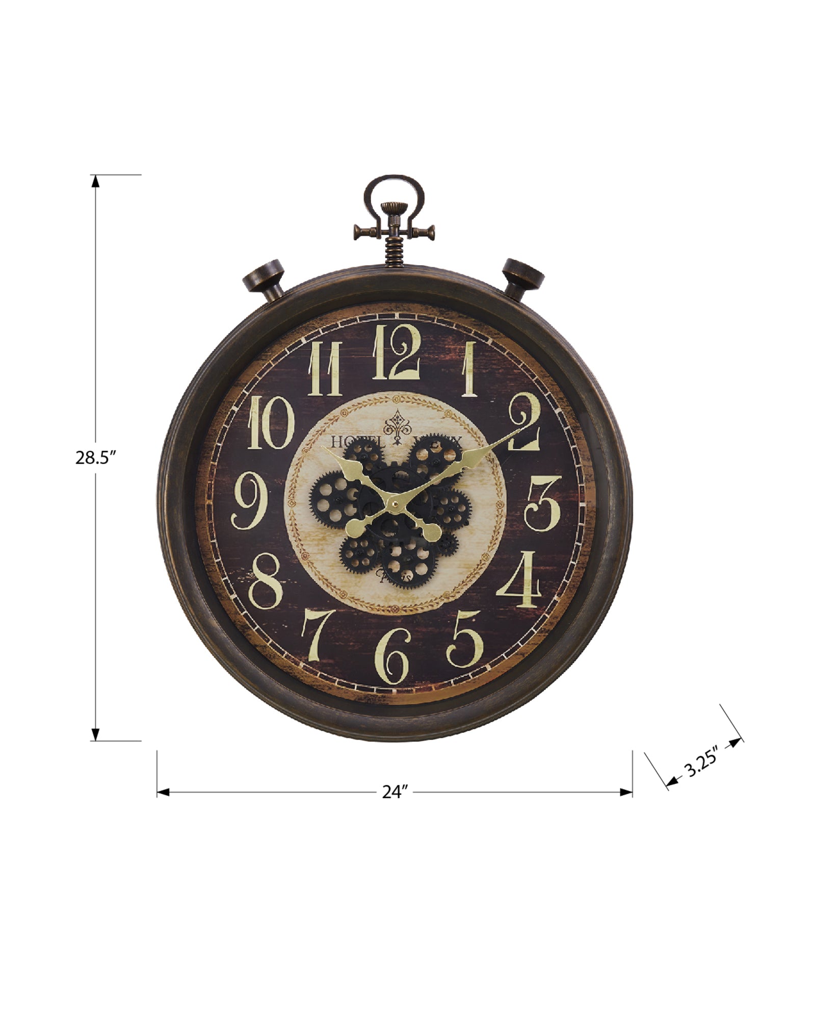CLOCKS - 24"DIA / GEAR MECHANISM WALL CLOCK / BROWN-Clocks-DECOROLALA
