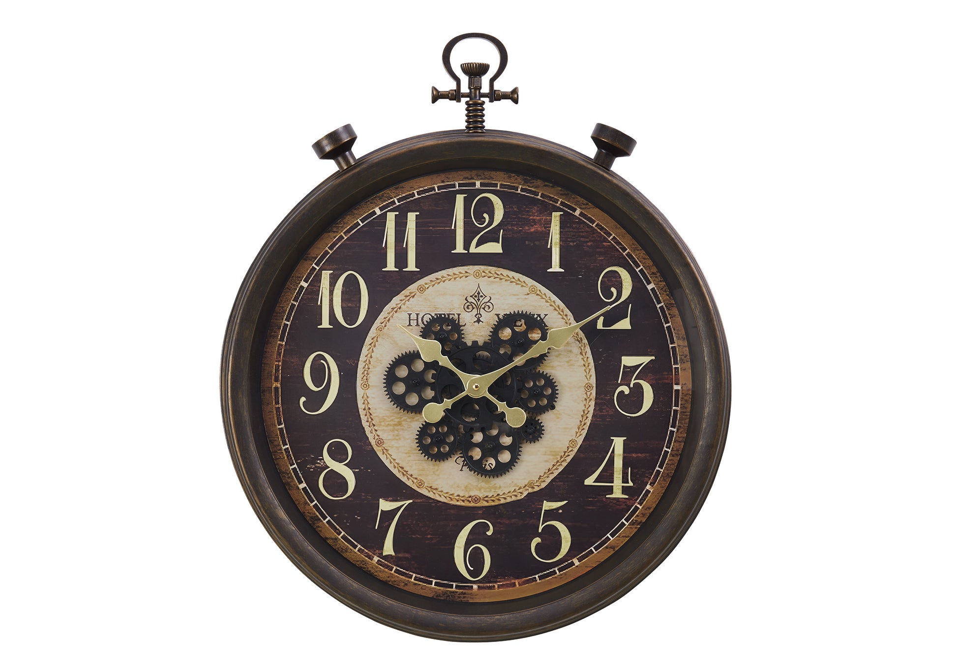 CLOCKS - 24"DIA / GEAR MECHANISM WALL CLOCK / BROWN-Clocks-DECOROLALA