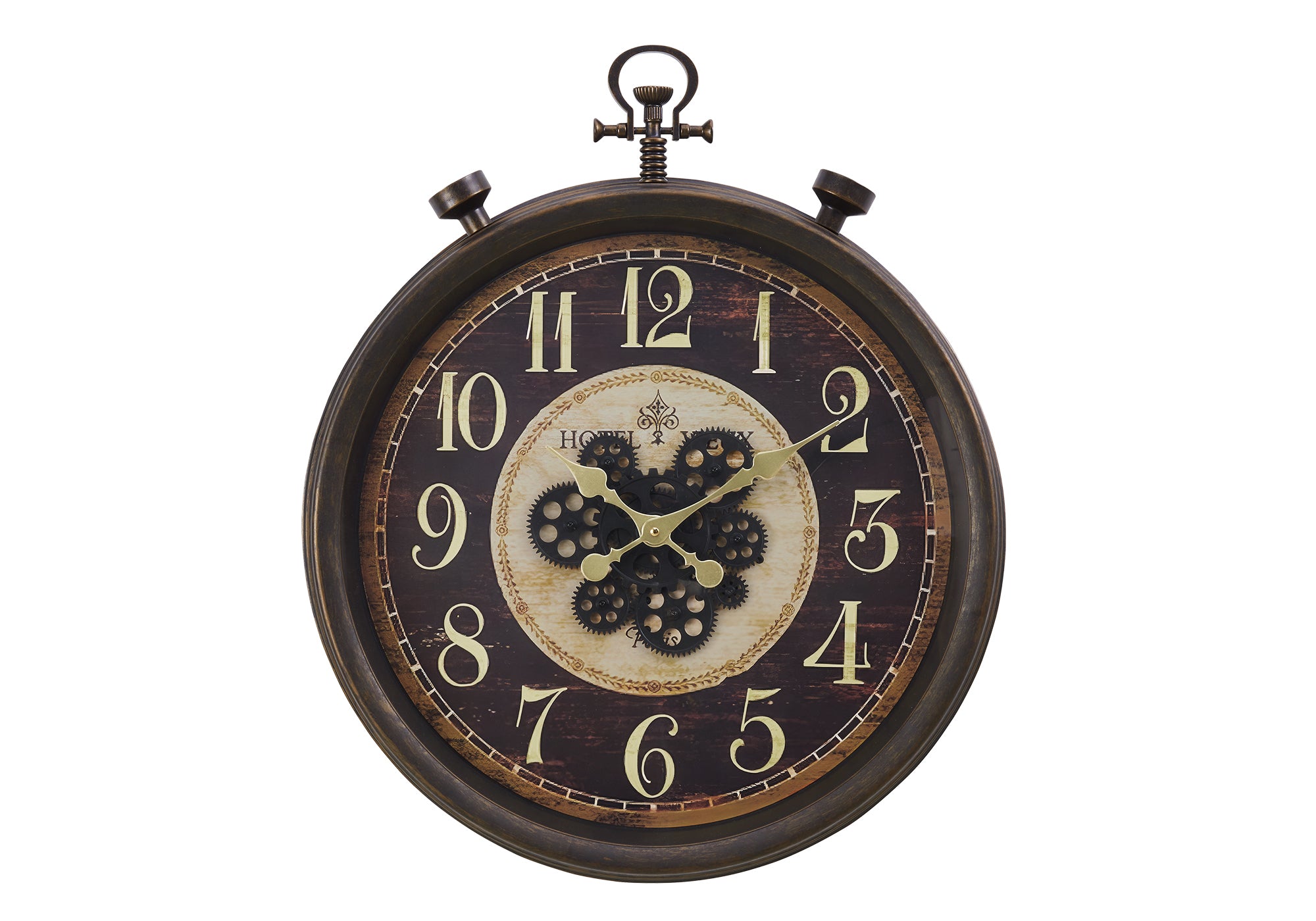 CLOCKS - 24"DIA / GEAR MECHANISM WALL CLOCK / BROWN-Clocks-DECOROLALA
