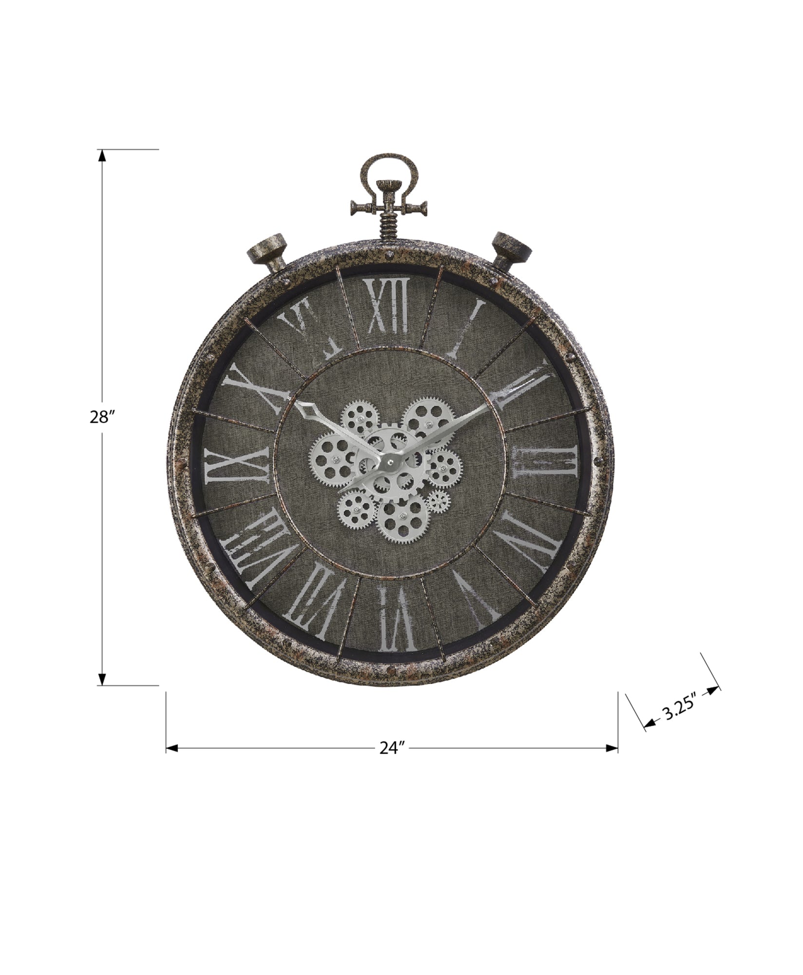 CLOCKS - 24"DIA / GEAR MECHANISM WALL CLOCK / GREY-Clocks-DECOROLALA