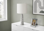 Contemporary Grey Marble Table Lamp - 22"H White Fabric Shade