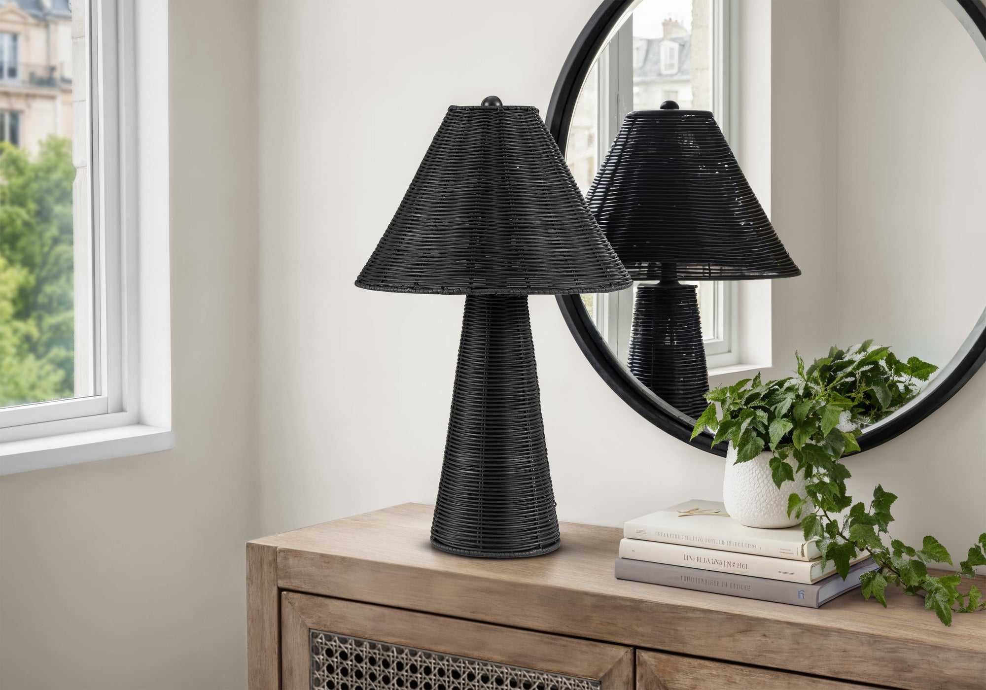 Contemporary Rattan Table Lamp - 21.75" Modern Boho Accent