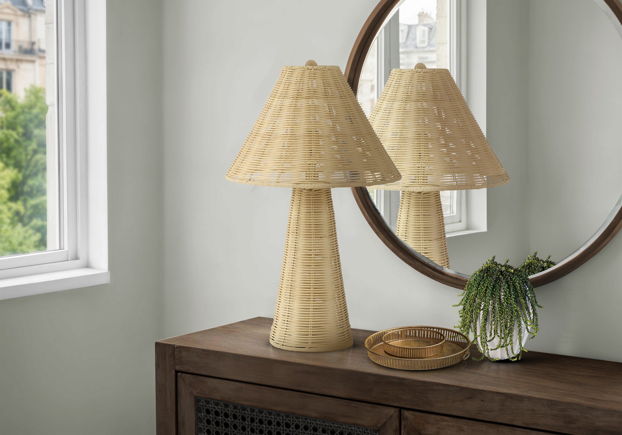 Contemporary Rattan Table Lamp - 21.75" Modern Boho Accent
