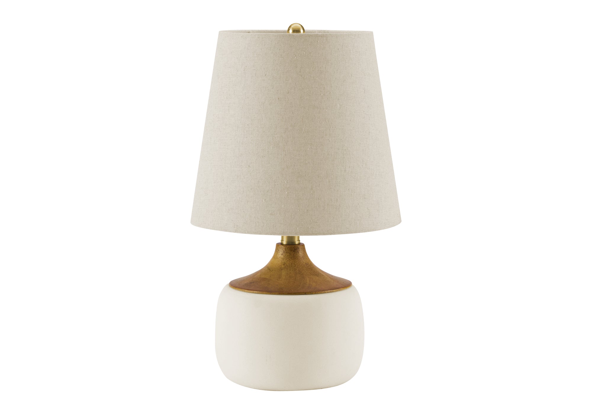 Contemporary Beige Ceramic Table Lamp with Wood Accent - 19"H