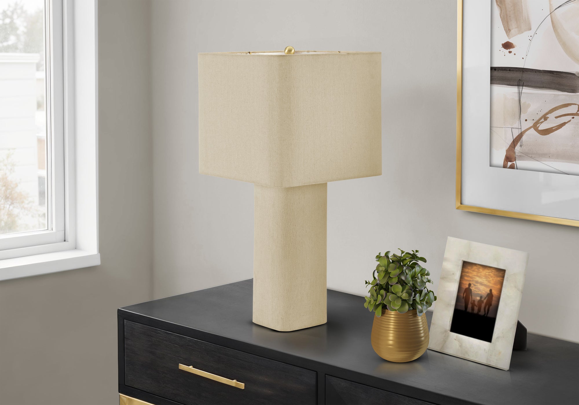 Lampe de table contemporaine en lin avec base en métal - 24" de hauteur