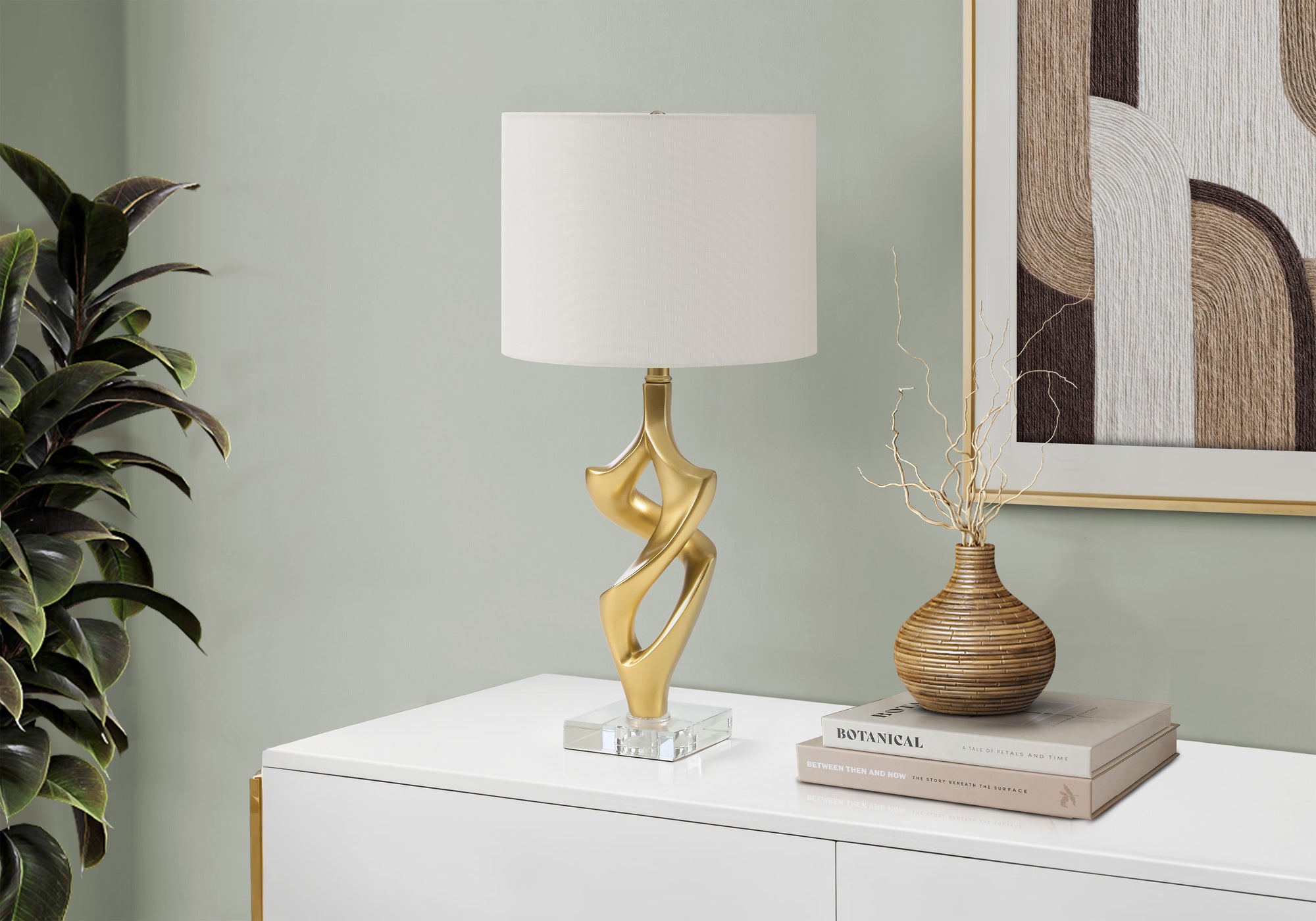 Contemporary Gold Resin Table Lamp - 24"H with Ivory Linen Shade