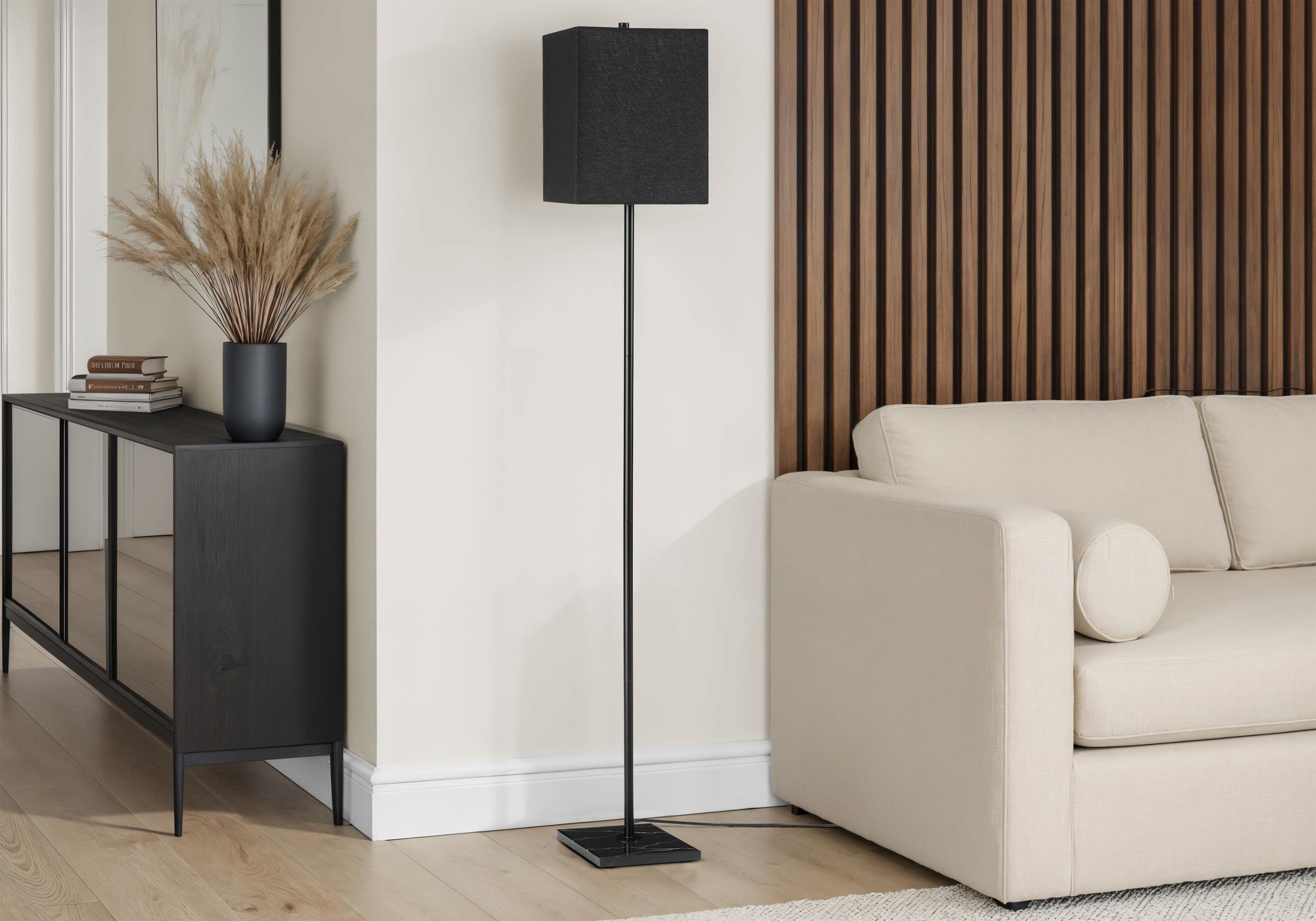 62" Contemporary Floor Lamp - Black Metal with Linen Shade
