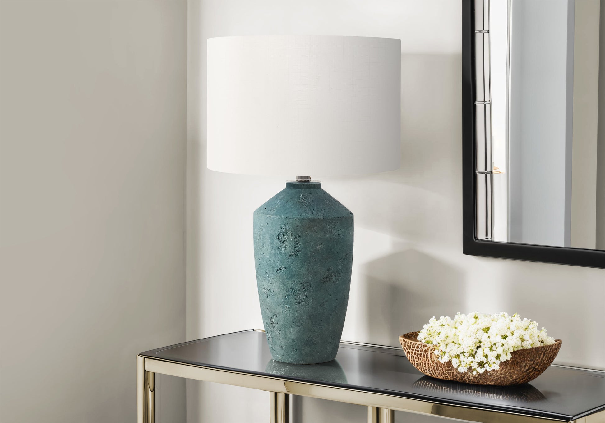 Lighting - 25"H Table Lamp Blue Concrete / Ivory Shade-Lighting-DECOROLALA