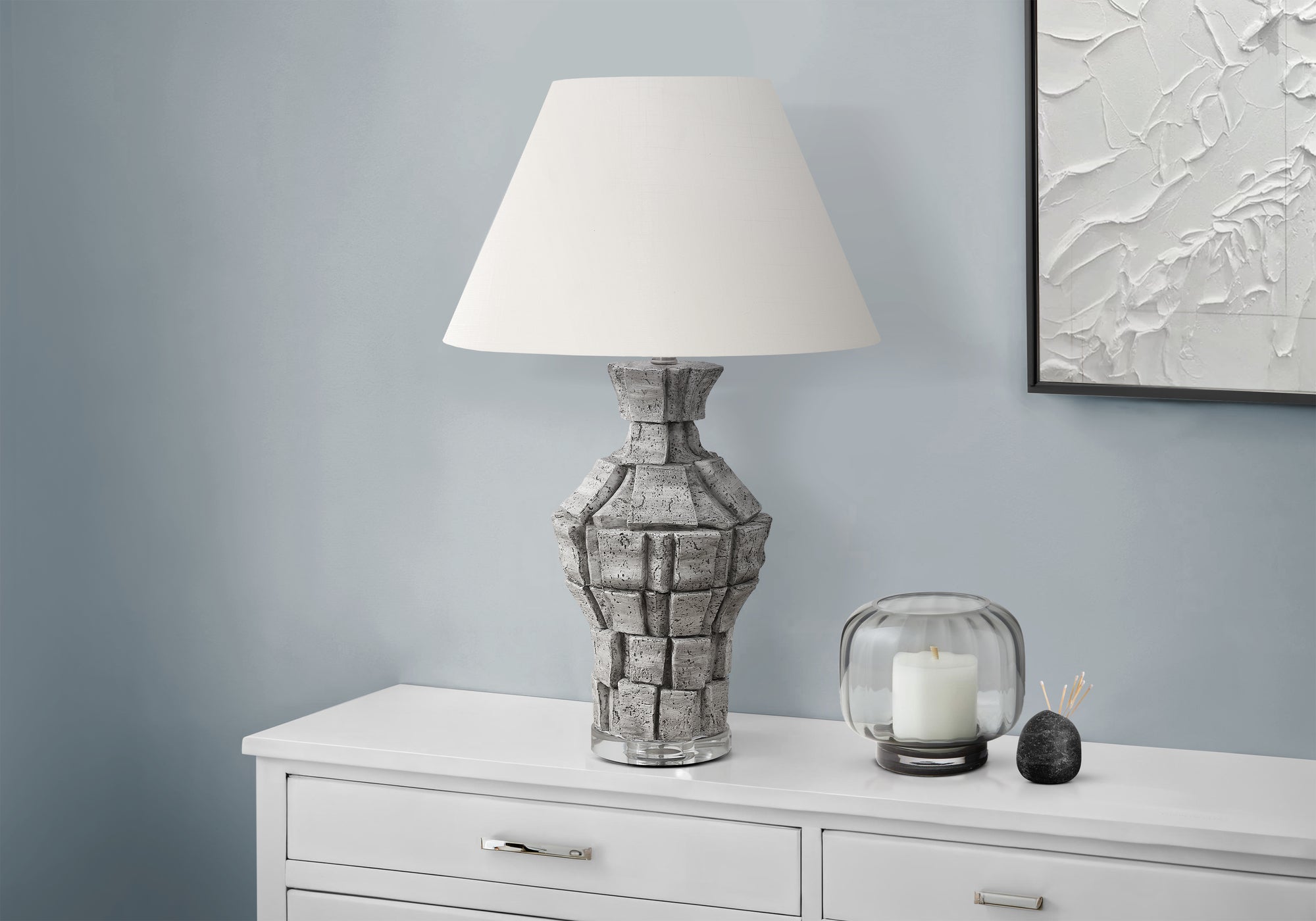 Lighting - 28"H Table Lamp Beige Resin / Ivory Shade-Lighting-DECOROLALA