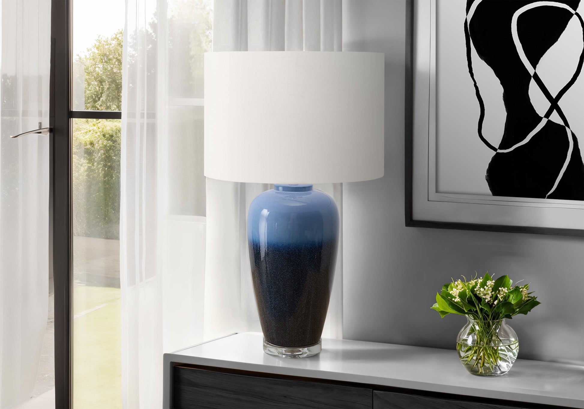Lighting - 29"H Table Lamp Green Ceramic / Ivory Shade-Lighting-DECOROLALA