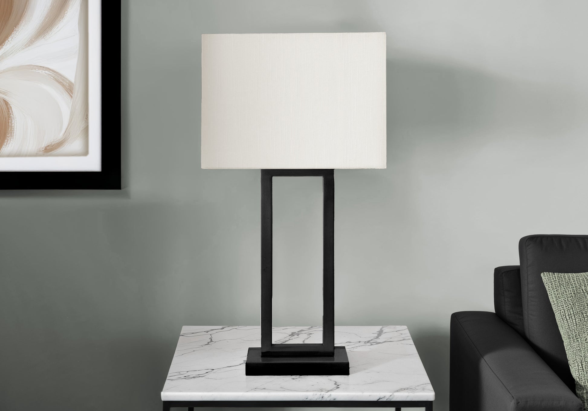 Lighting - 28"H Table Lamp Black Metal/ Ivory Shade / Usb-Lighting-DECOROLALA