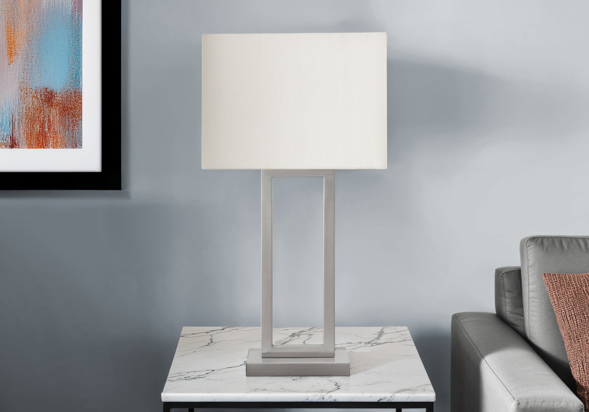 Lighting - 28"H Table Lamp Black Metal/ Ivory Shade / Usb-Lighting-DECOROLALA