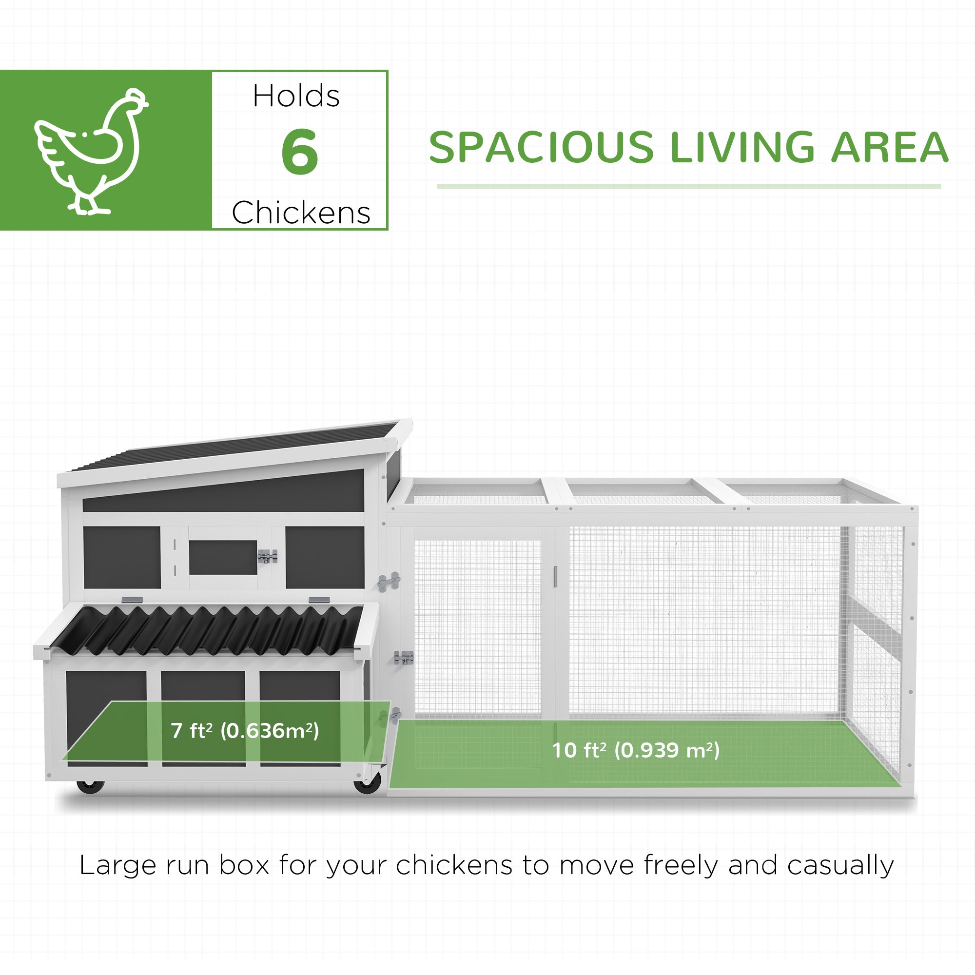 Wooden Chicken Coop, Rabbit Hutch with Large Run, Outdoor Poultry Cage with Nesting Box, Tray, Windows, Dark Grey