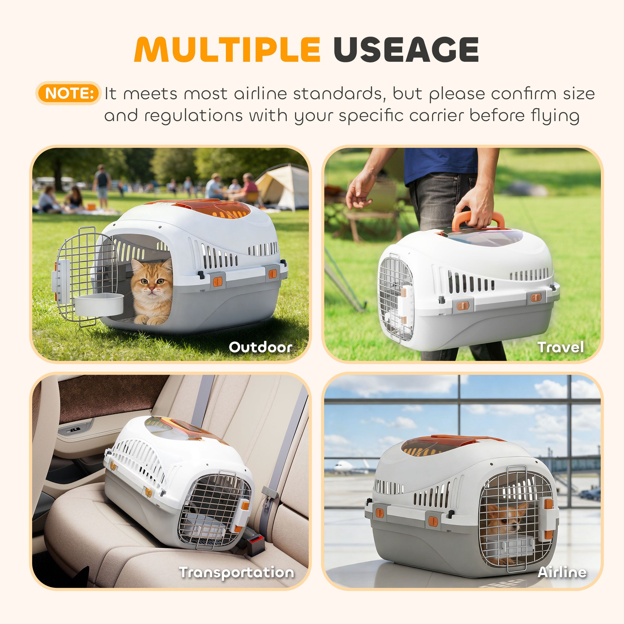 Hard-Sided Travel Pet Carrier, Plastic Dog and Cat Kennel for Small Dogs and Cats, Portable Crate with Steel Wire Door